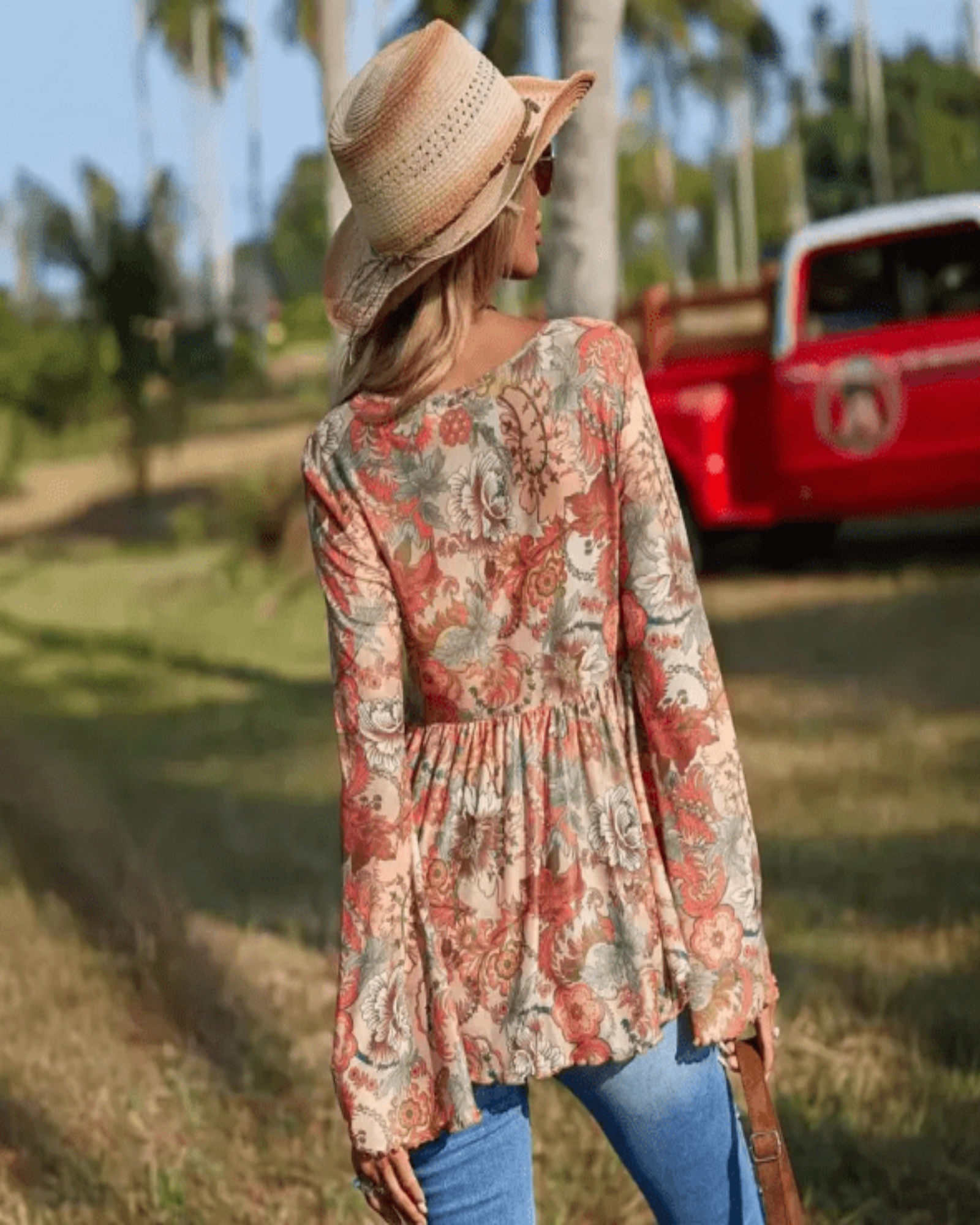 Chloe – Boho Floral Tie Front Blouse with Flare Sleeves - Blouse - Boho Style