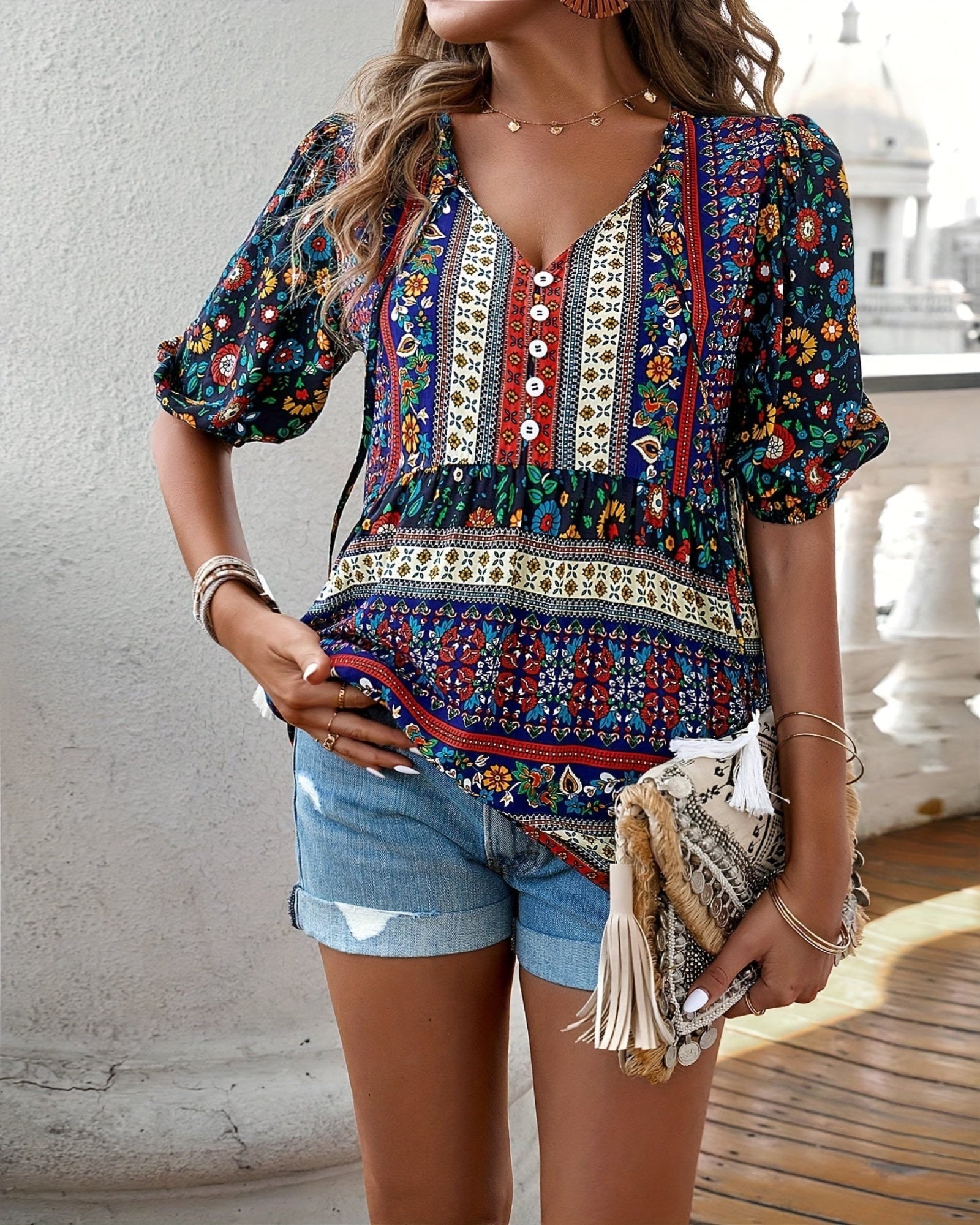 Chloe – Boho Fringed V - Neck Blouse - Blouse - Boho Style