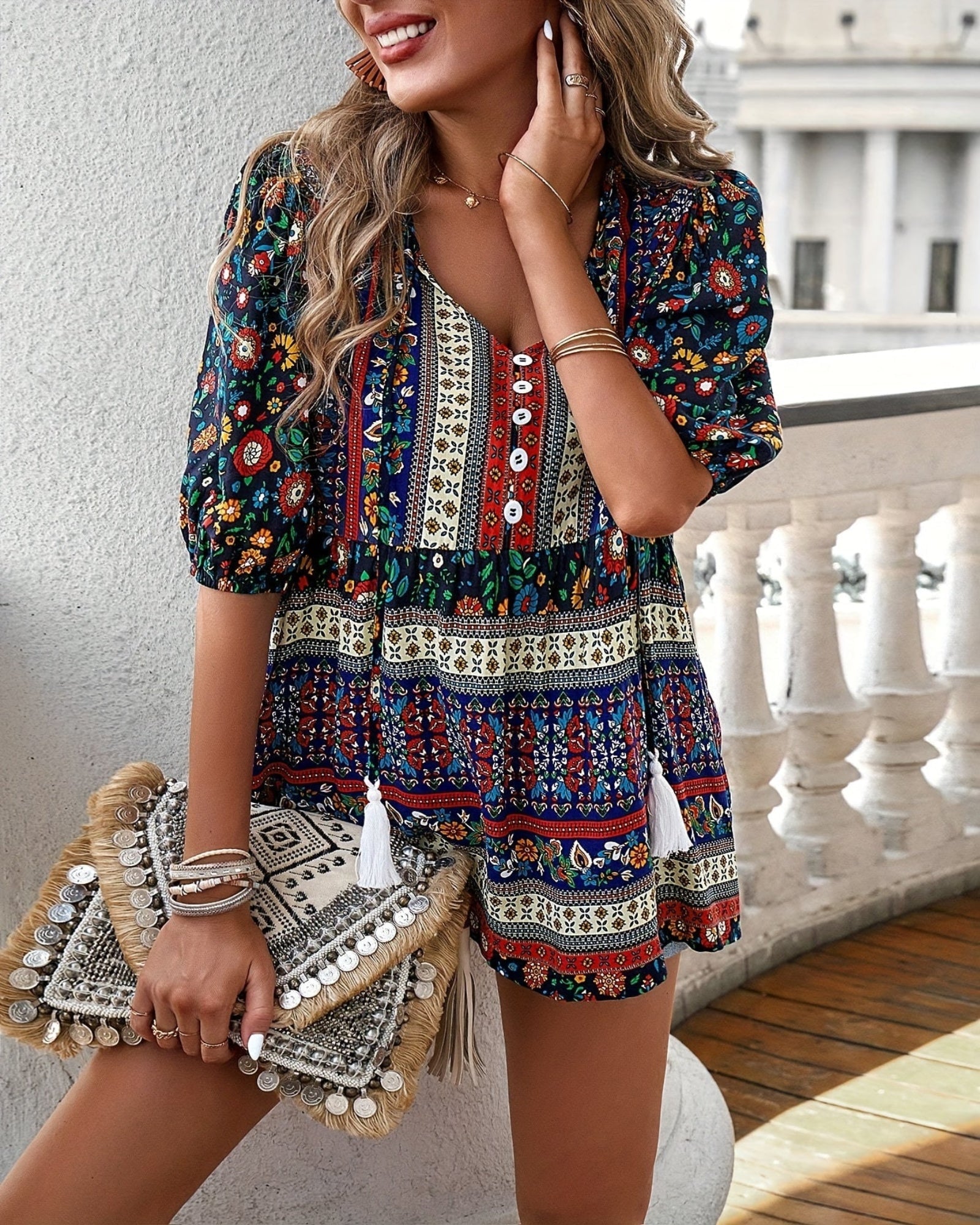 Chloe – Boho Fringed V - Neck Blouse - Blouse - Boho Style