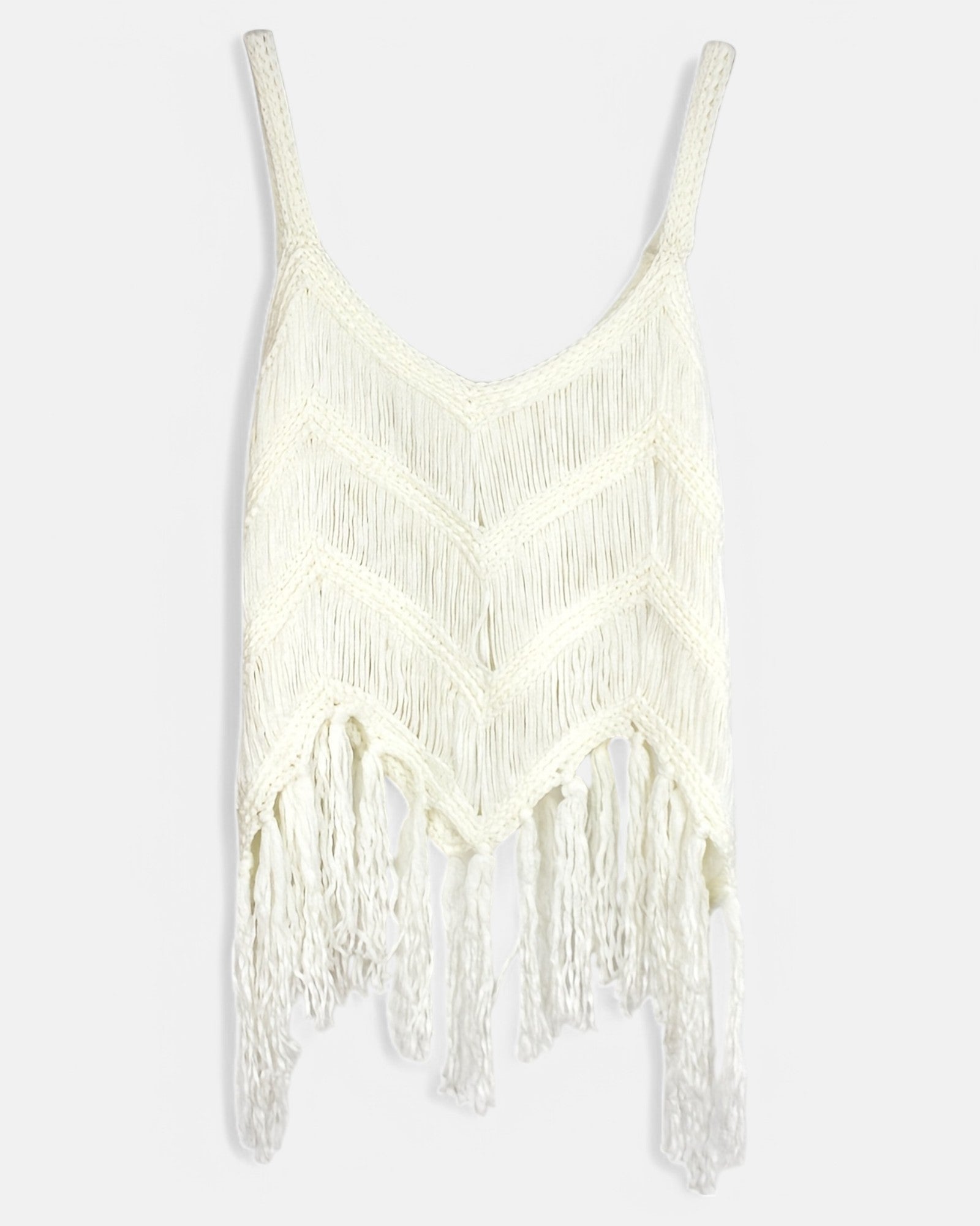 Chloe – Boho Knitted Fringe Camisole in Hollow Design - Camisole - Boho Style