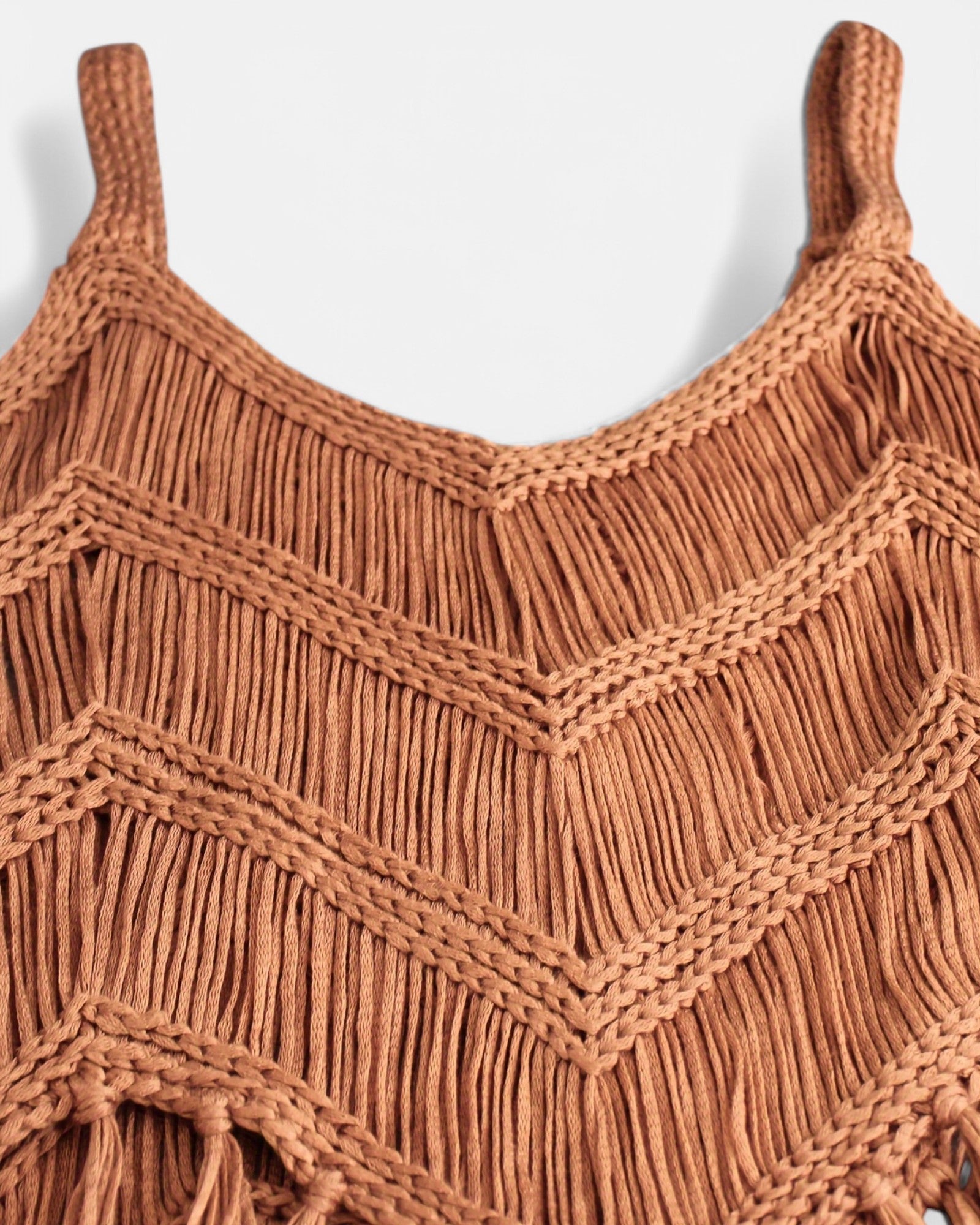 Chloe – Boho Knitted Fringe Camisole in Hollow Design - Camisole - Boho Style