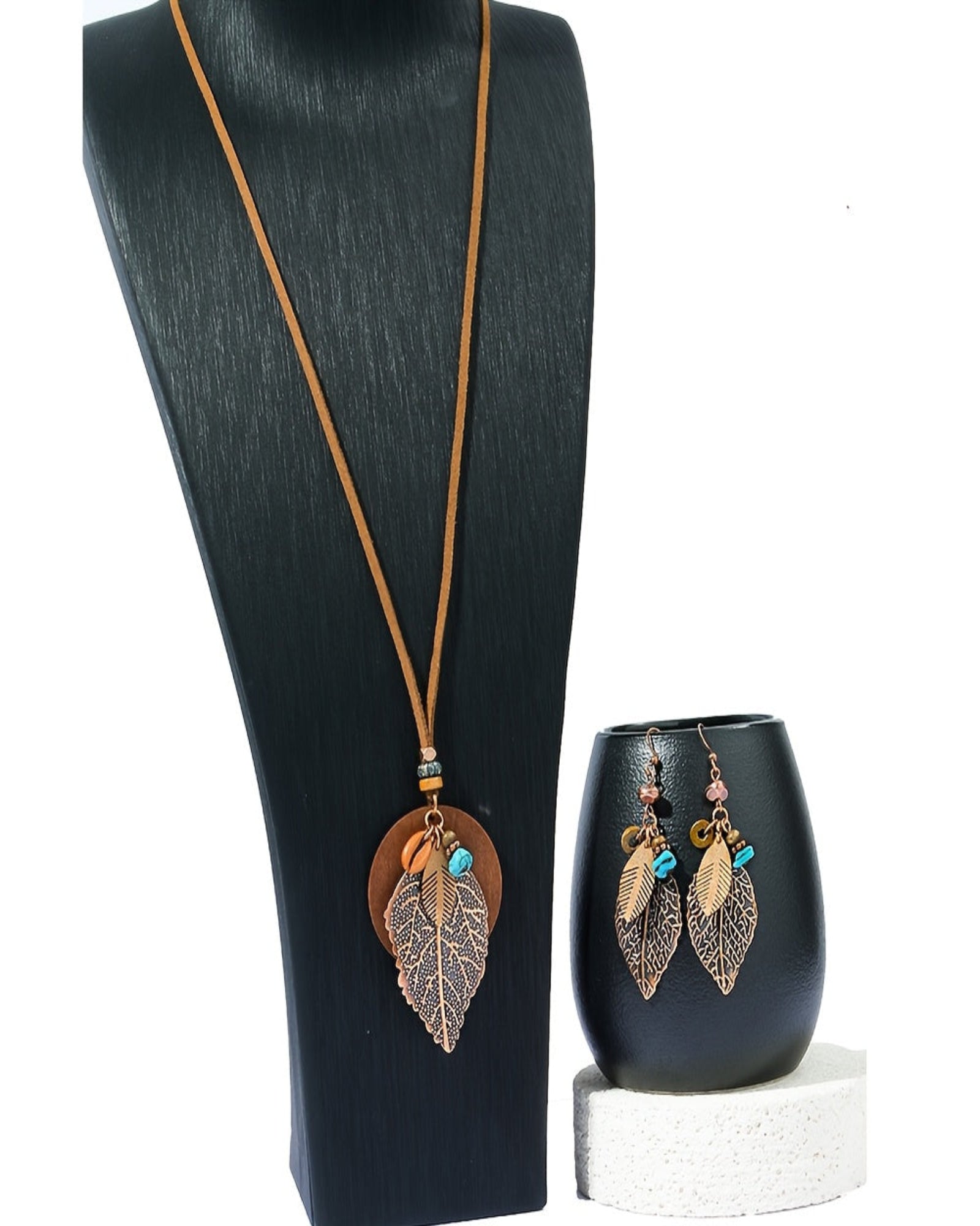 Chloe – Boho Leaf Pendant Necklace & Earring Set - Jewelry Set - Boho Style
