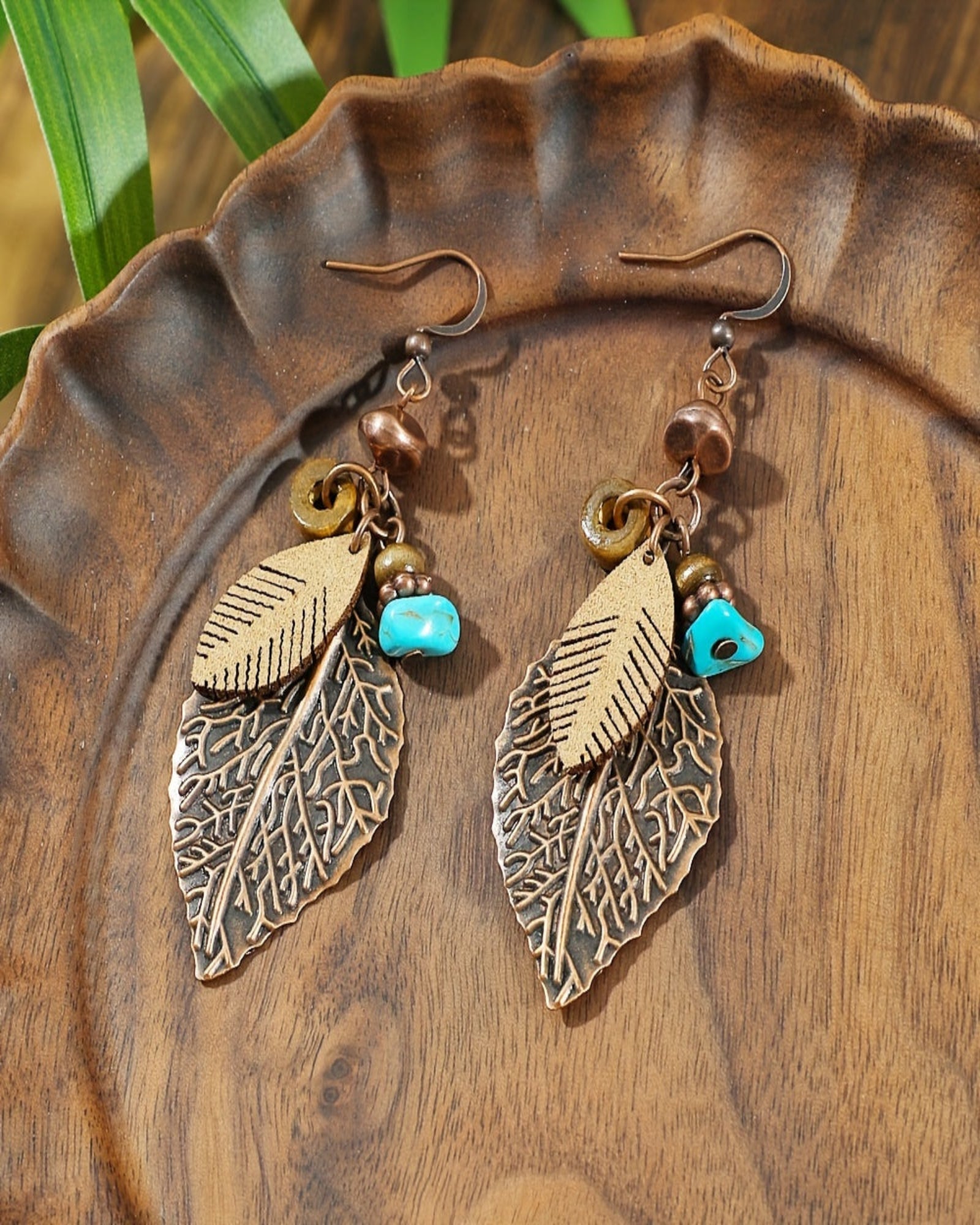 Chloe – Boho Leaf Pendant Necklace & Earring Set - Jewelry Set - Boho Style