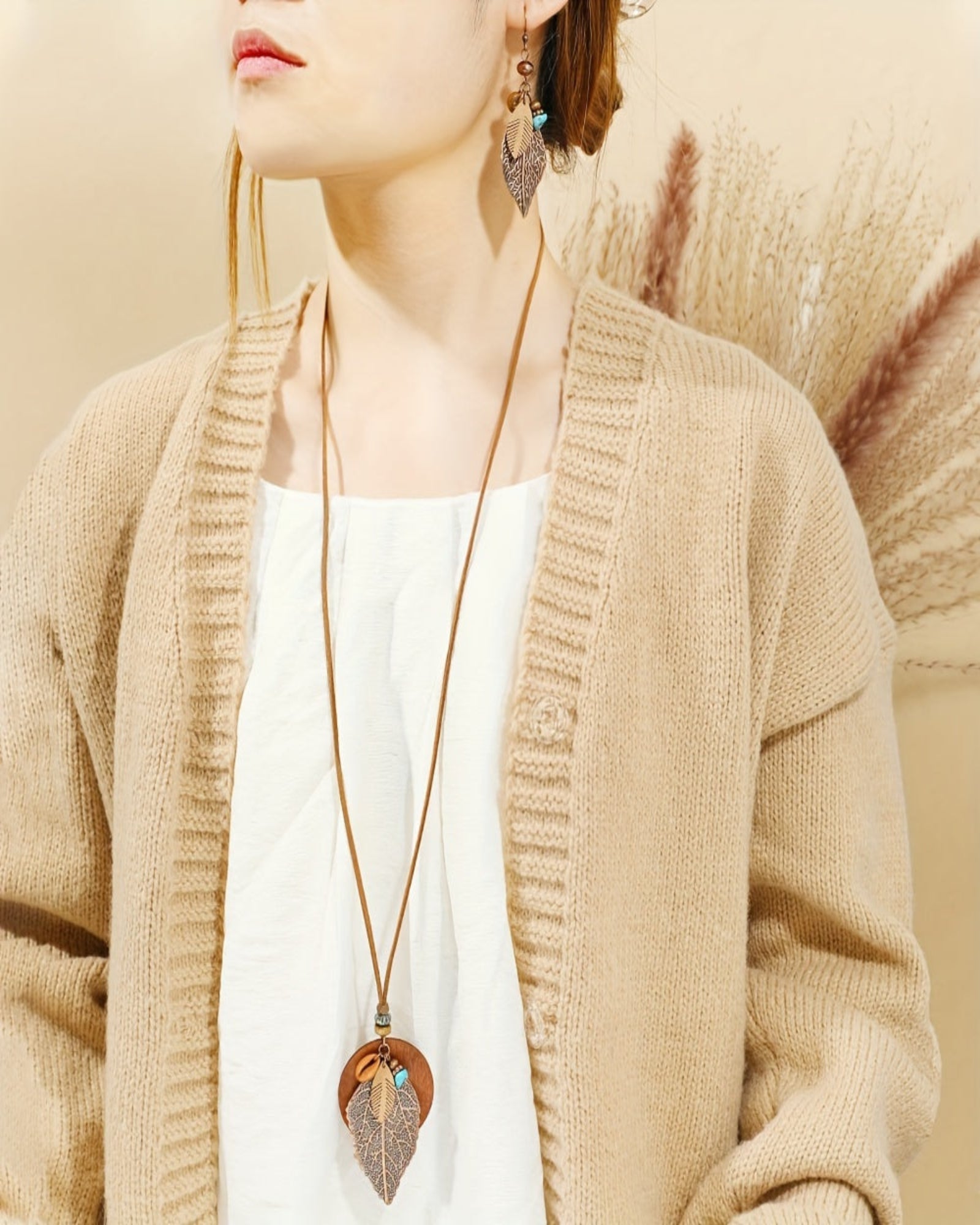 Chloe – Boho Leaf Pendant Necklace & Earring Set - Jewelry Set - Boho Style
