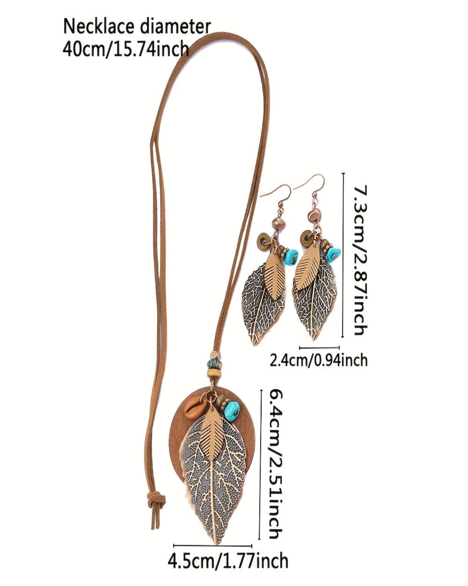 Chloe – Boho Leaf Pendant Necklace & Earring Set - Jewelry Set - Boho Style