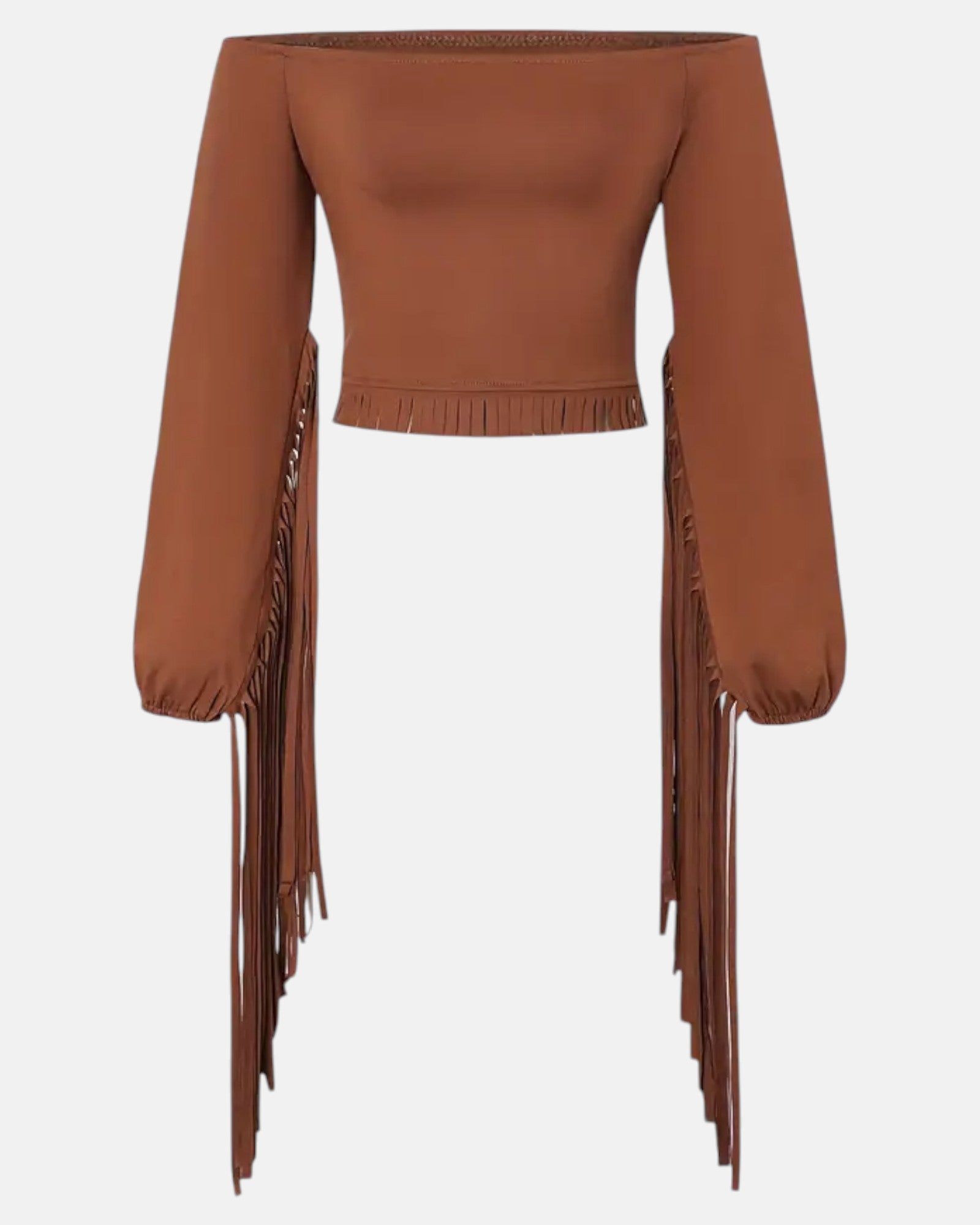 Chloe – Boho Off - Shoulder Top with Brown Tassels - Blouse - Boho Style