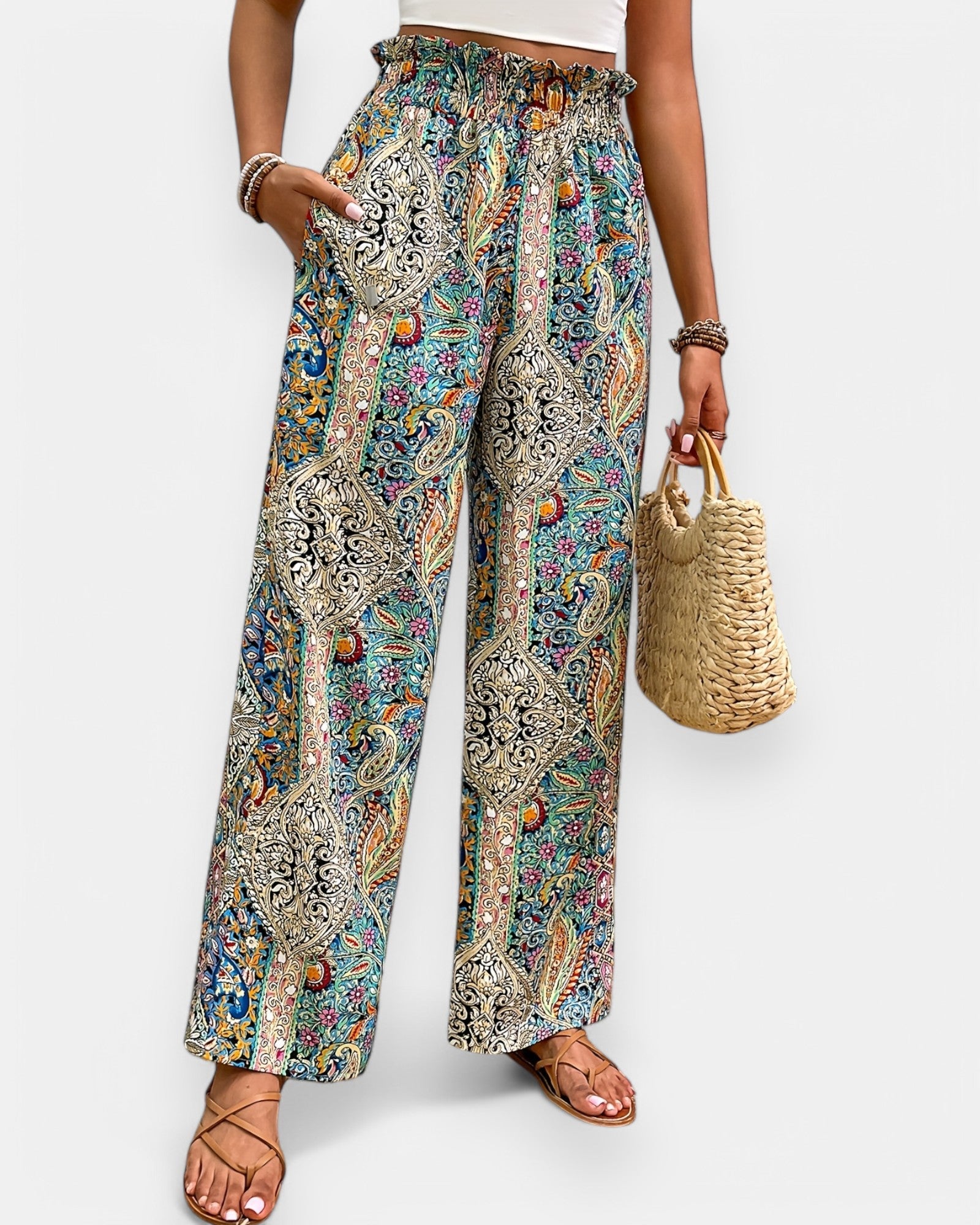 Chloe – Boho Paisley High - Waist Loose Trousers - Trouser - Boho Style
