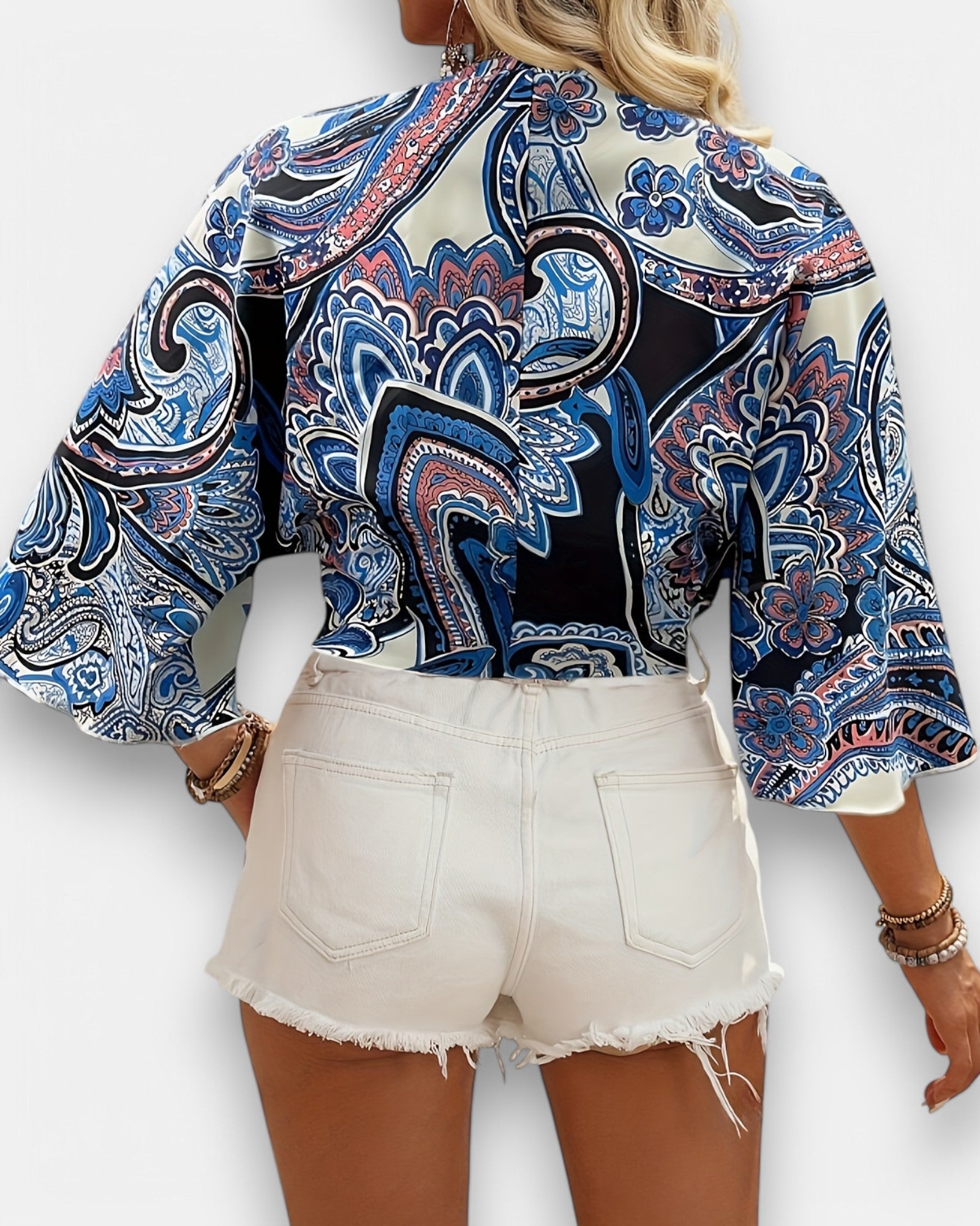 Chloe – Boho Paisley Knot - Front Crop Top with Flowy Bell Sleeves - Crop top - Boho Style