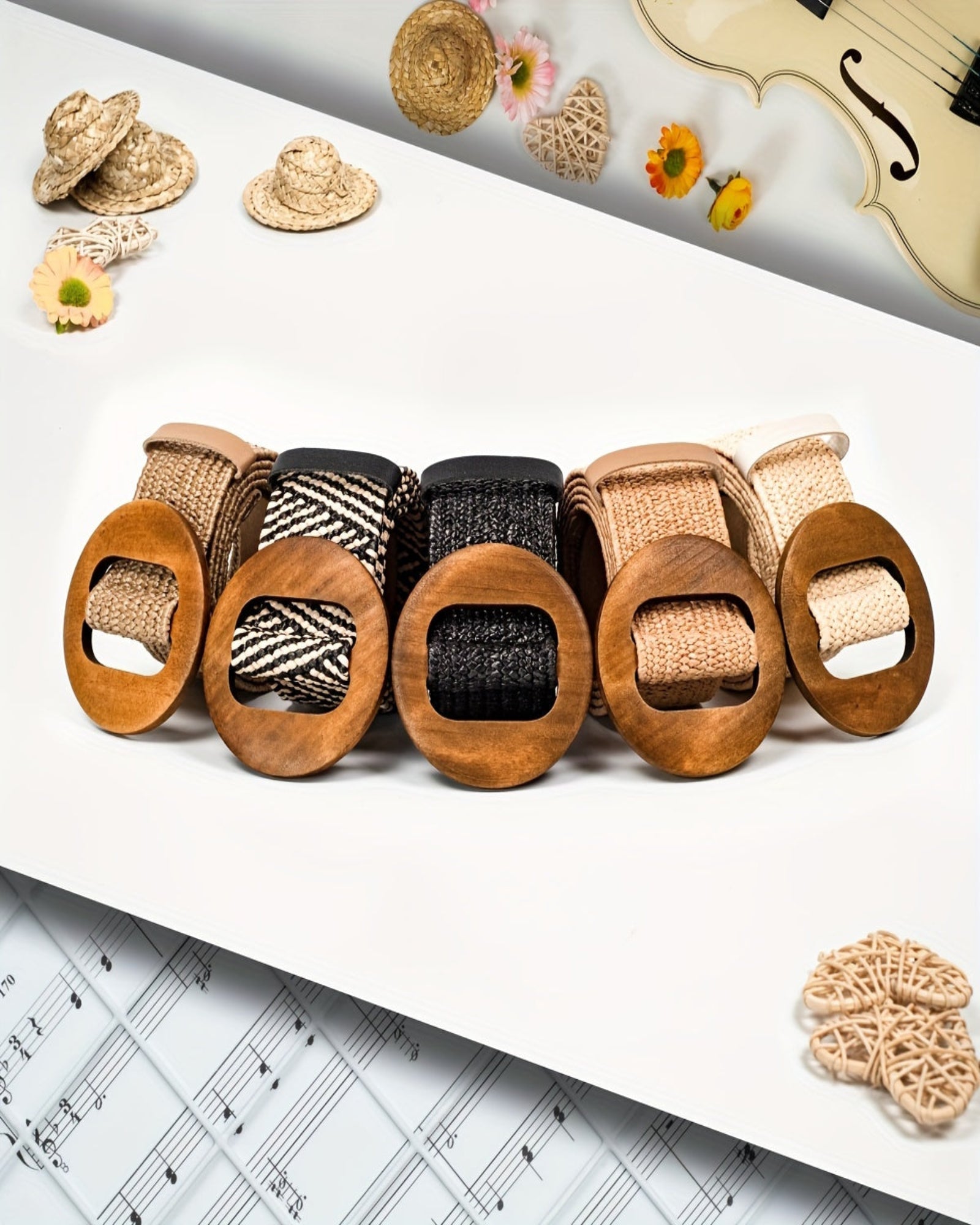Chloe – Boho Woven Straw Belt with Wooden Buckle - Belt - Boho Style