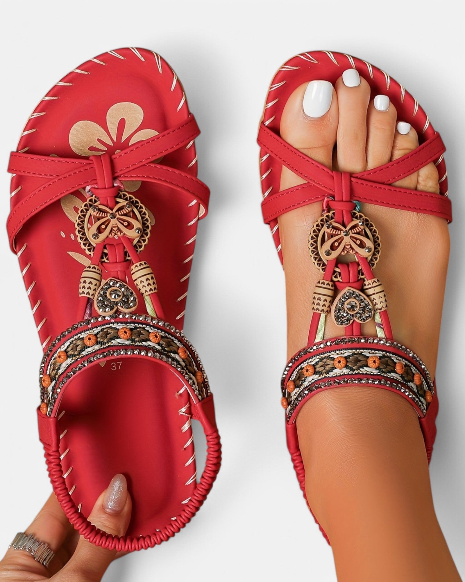 Chloe – Elegant Rhinestone Butterfly Flat Sandals for Summer - Sandals - Boho Style