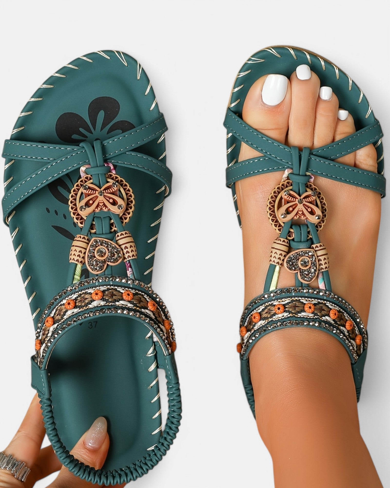 Chloe – Elegant Rhinestone Butterfly Flat Sandals for Summer - Sandals - Boho Style
