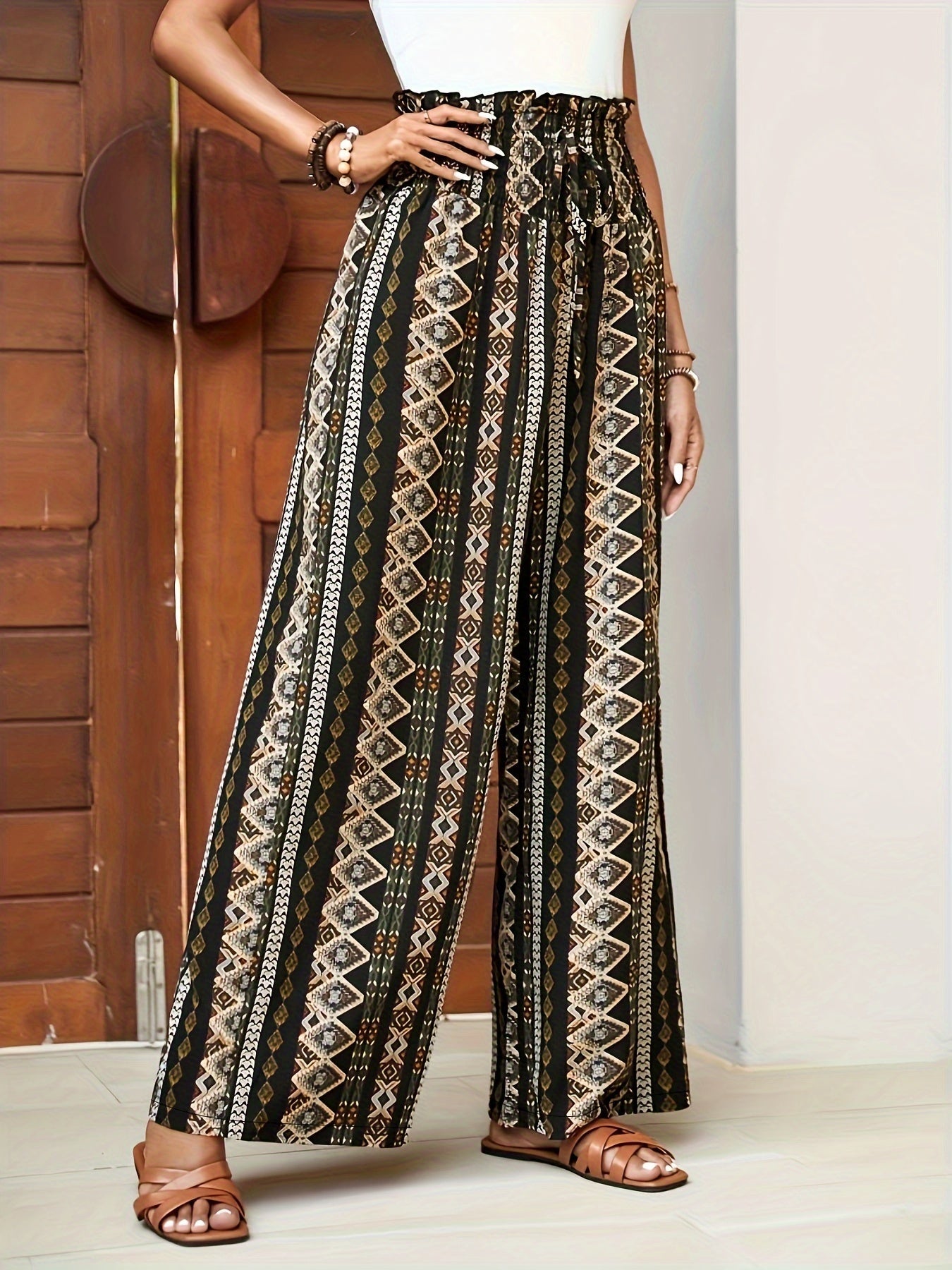Chloe – Ethnic Print Wide Leg Boho Trousers for Women - Trouser - Boho Style