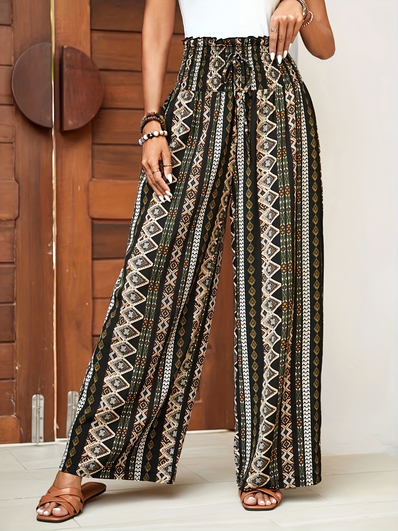 Chloe – Ethnic Print Wide Leg Boho Trousers for Women - Trouser - Boho Style