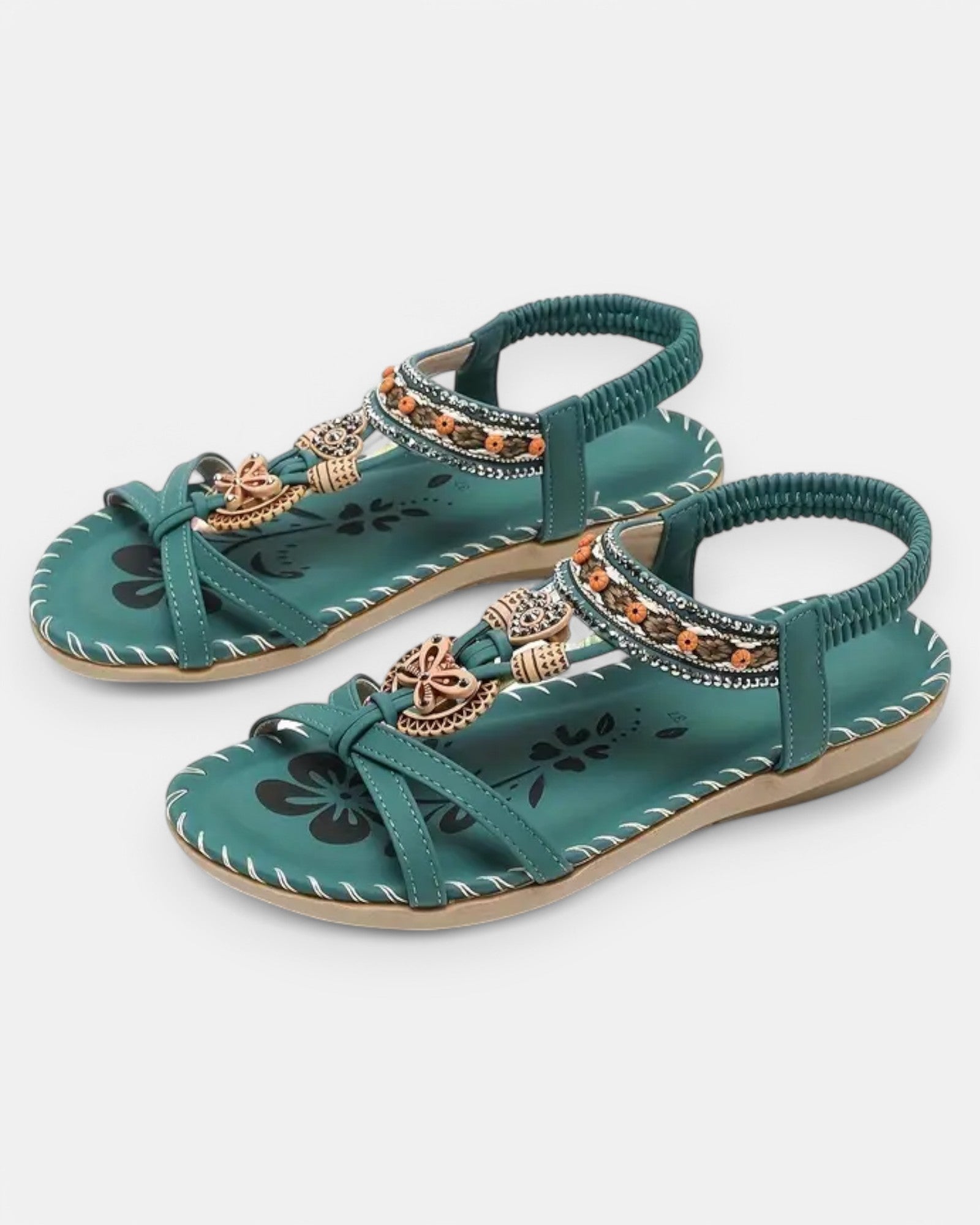 Chloe – Handmade Bohemian Sandals - Boho Style - Dark Green - UK 3 -