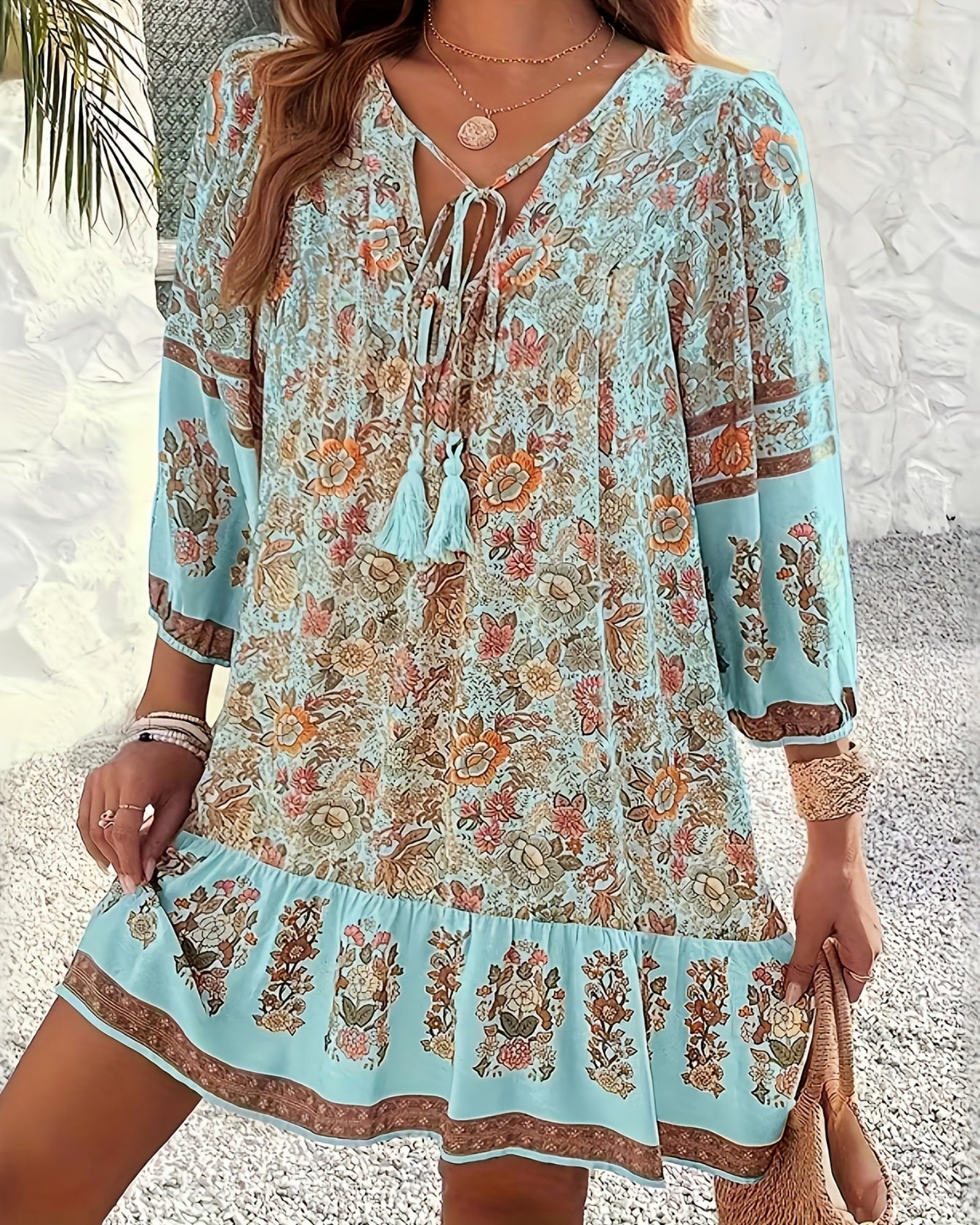 Chloe – Plus Size Boho Floral Mini Dress - Dress - Boho Style