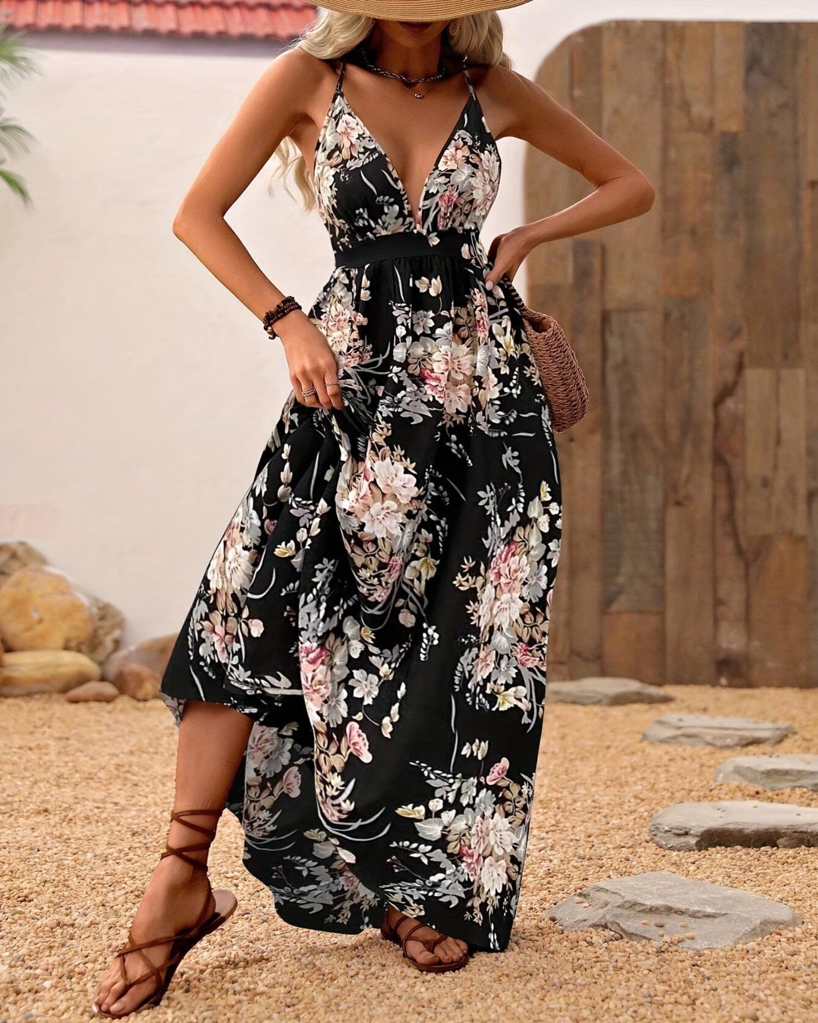 Ciela – Boho Chic Backless Floral Maxi Dress - Dress - Boho Style