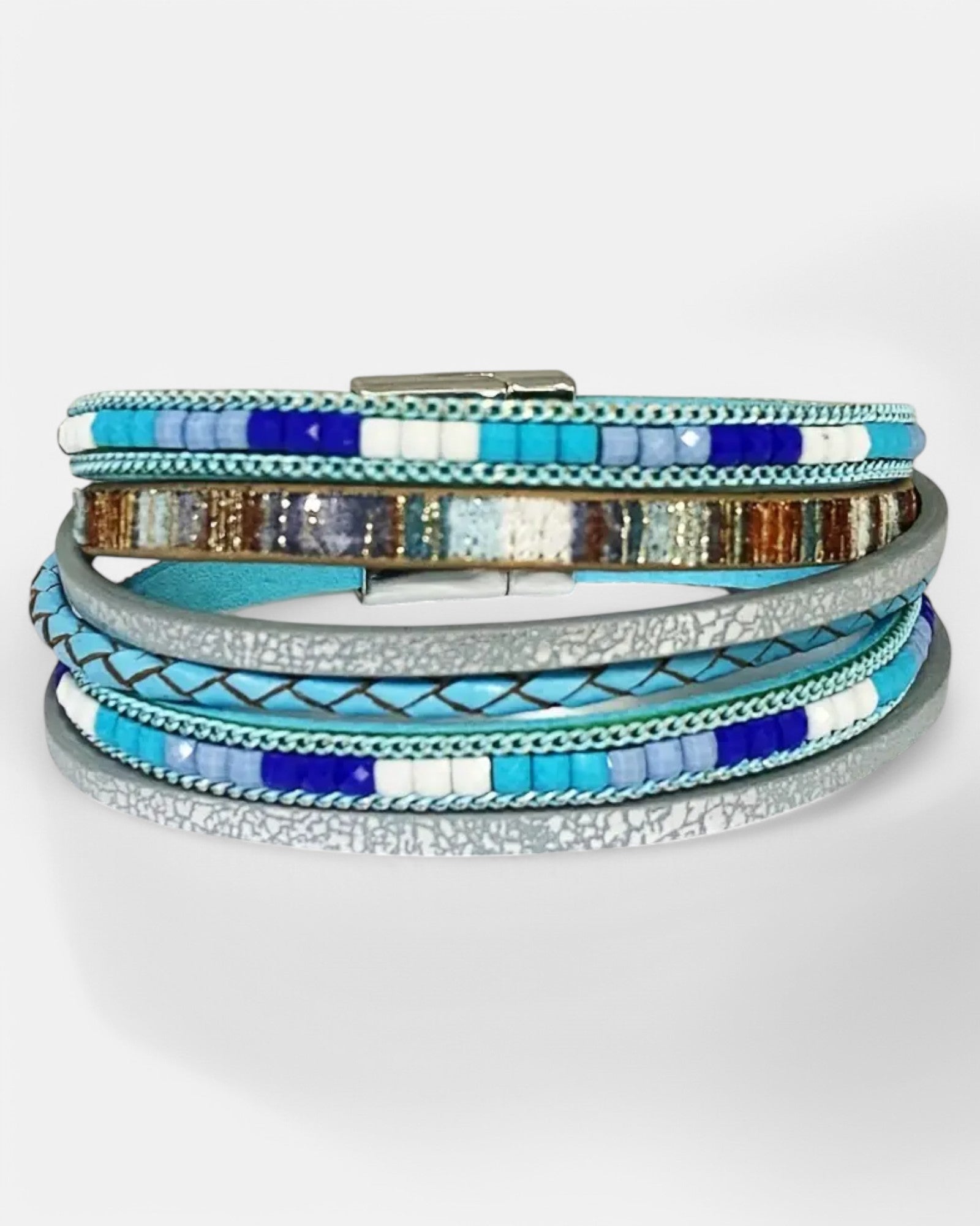 Clara – Boho Leather Bracelet with Magnetic Clasp - Boho Style - Blue -