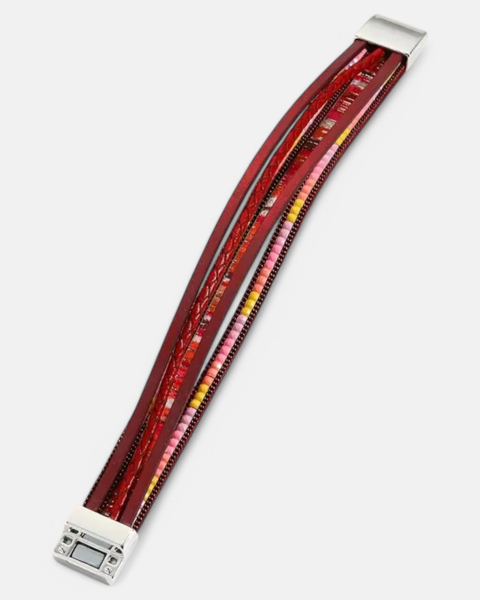 Clara – Boho Leather Bracelet with Magnetic Clasp - Boho Style - Red -