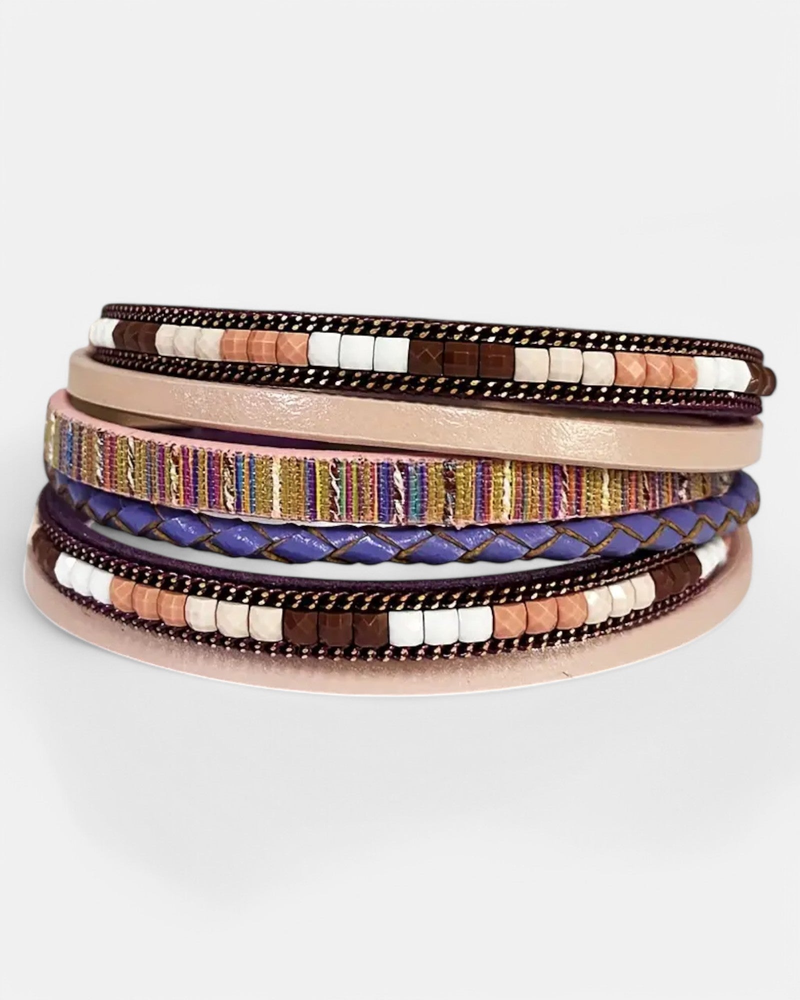 Clara – Boho Leather Bracelet with Magnetic Clasp - Boho Style - Pink -
