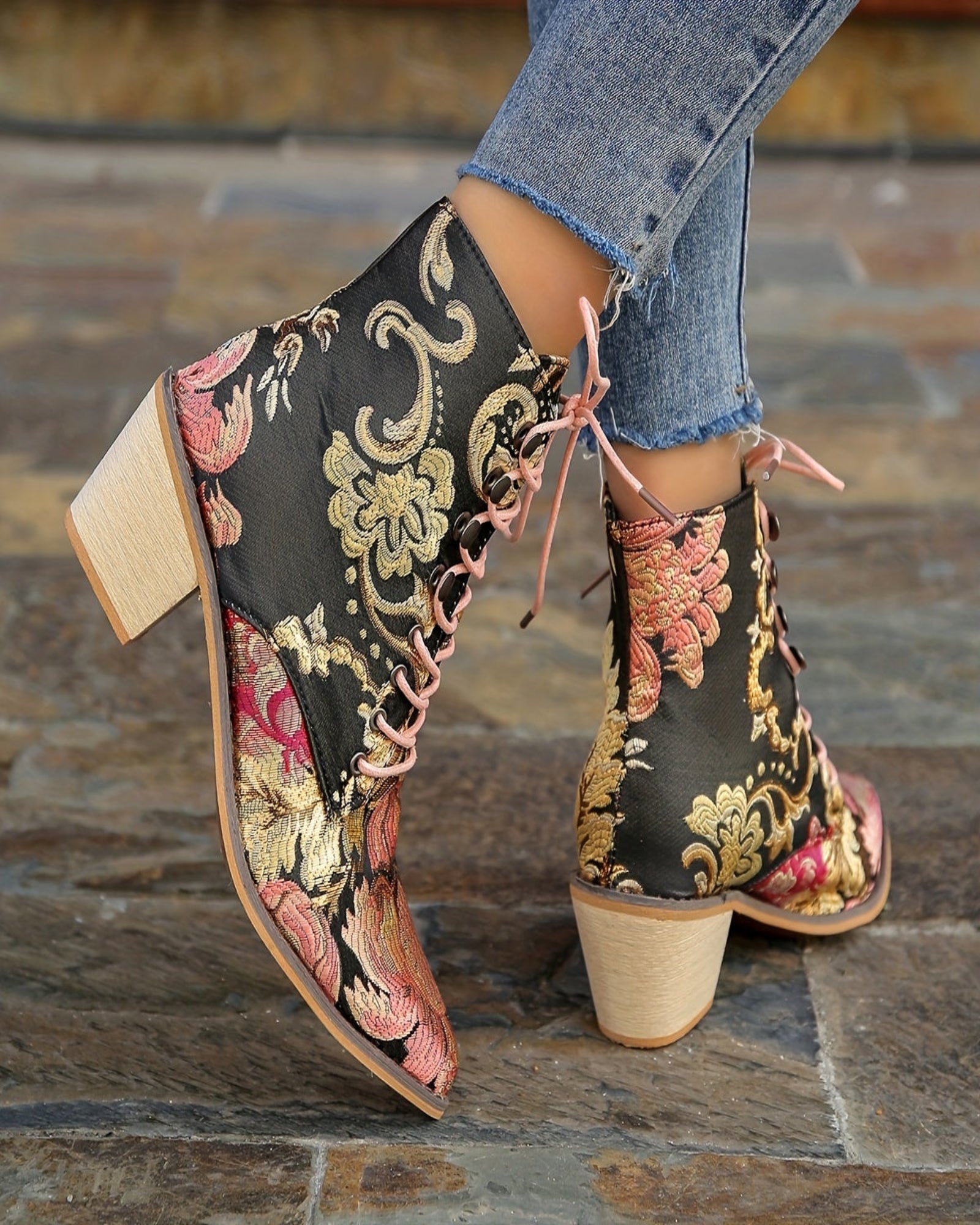 Clara – Chic Boho Floral Chelsea Boots with Chunky Heel - Boots - Boho Style