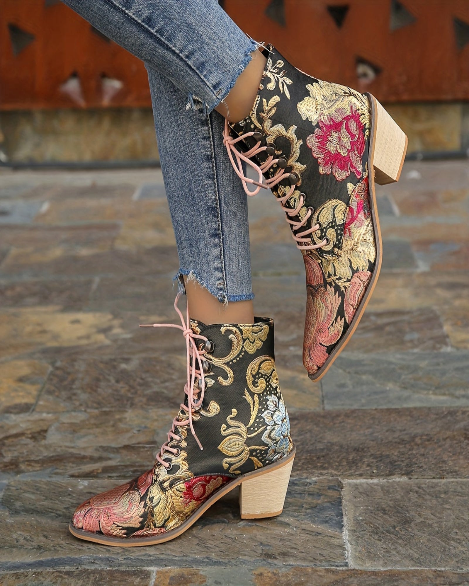 Clara – Chic Boho Floral Chelsea Boots with Chunky Heel - Boots - Boho Style