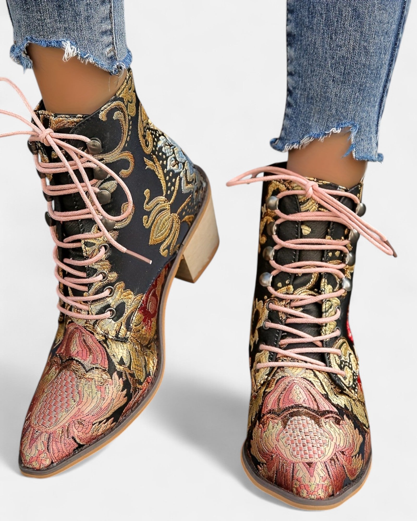 Clara – Chic Boho Floral Chelsea Boots with Chunky Heel - Boots - Boho Style