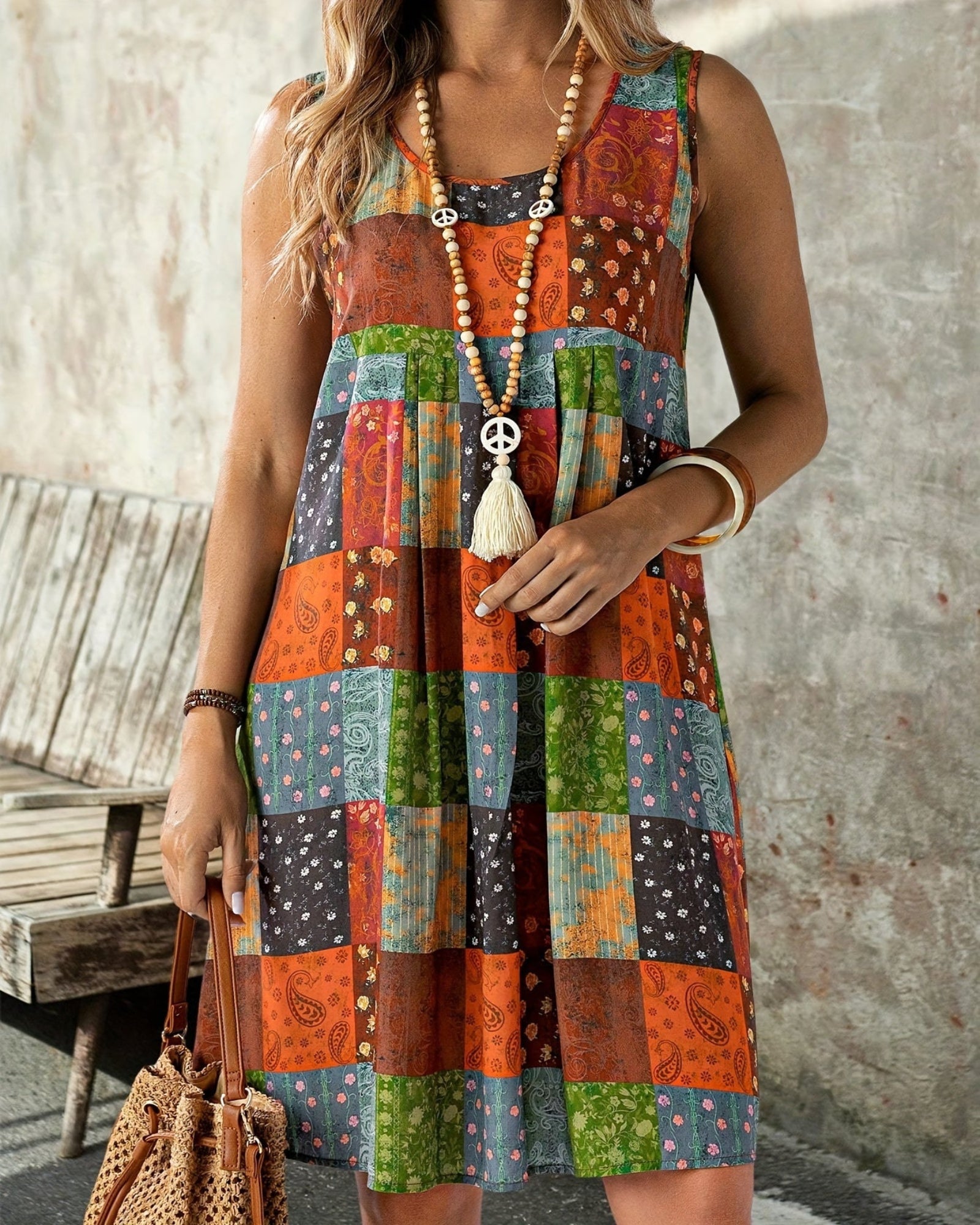 Clara – Vintage Boho A - Line Patchwork Sundress - Dress - Boho Style