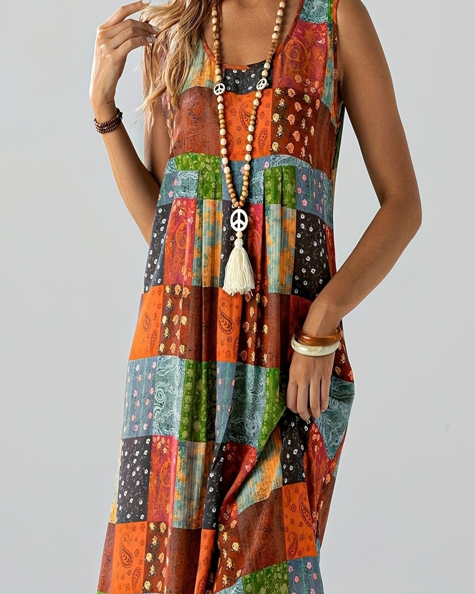 Clara – Vintage Boho A - Line Patchwork Sundress - Dress - Boho Style