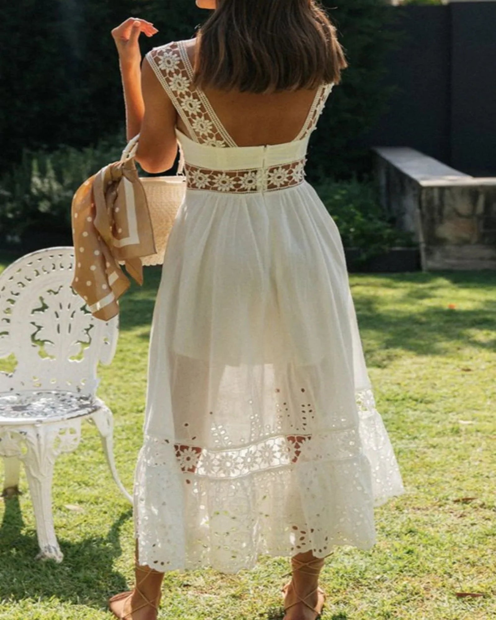 Cosima – Boho Lace Square Neck Midi Cami Dress - Dresse - Boho Style