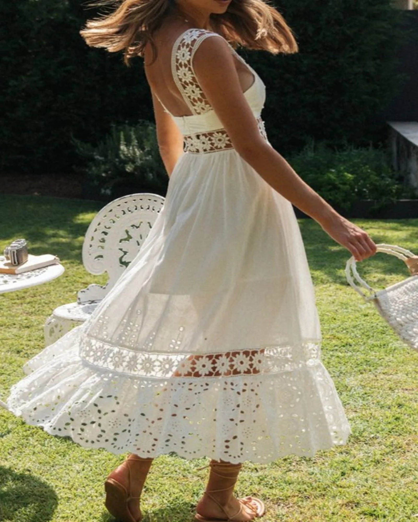 Cosima – Boho Lace Square Neck Midi Cami Dress - Dresse - Boho Style