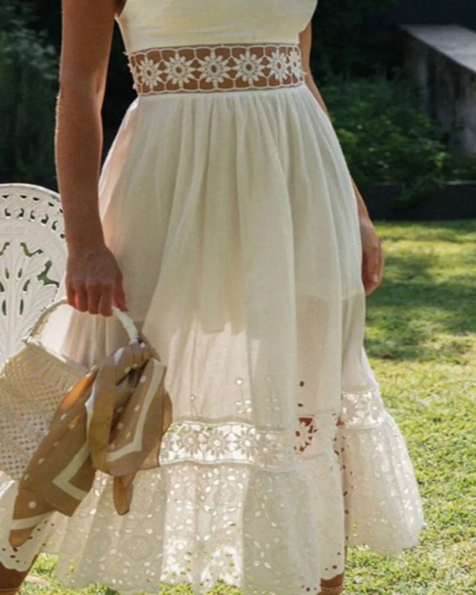 Cosima – Boho Lace Square Neck Midi Cami Dress - Dresse - Boho Style