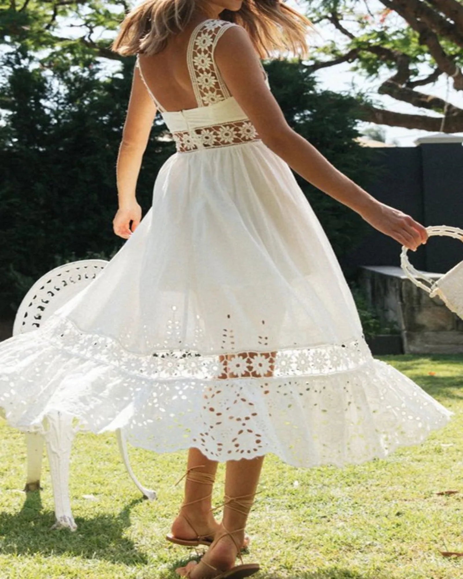 Cosima – Boho Lace Square Neck Midi Cami Dress - Dresse - Boho Style