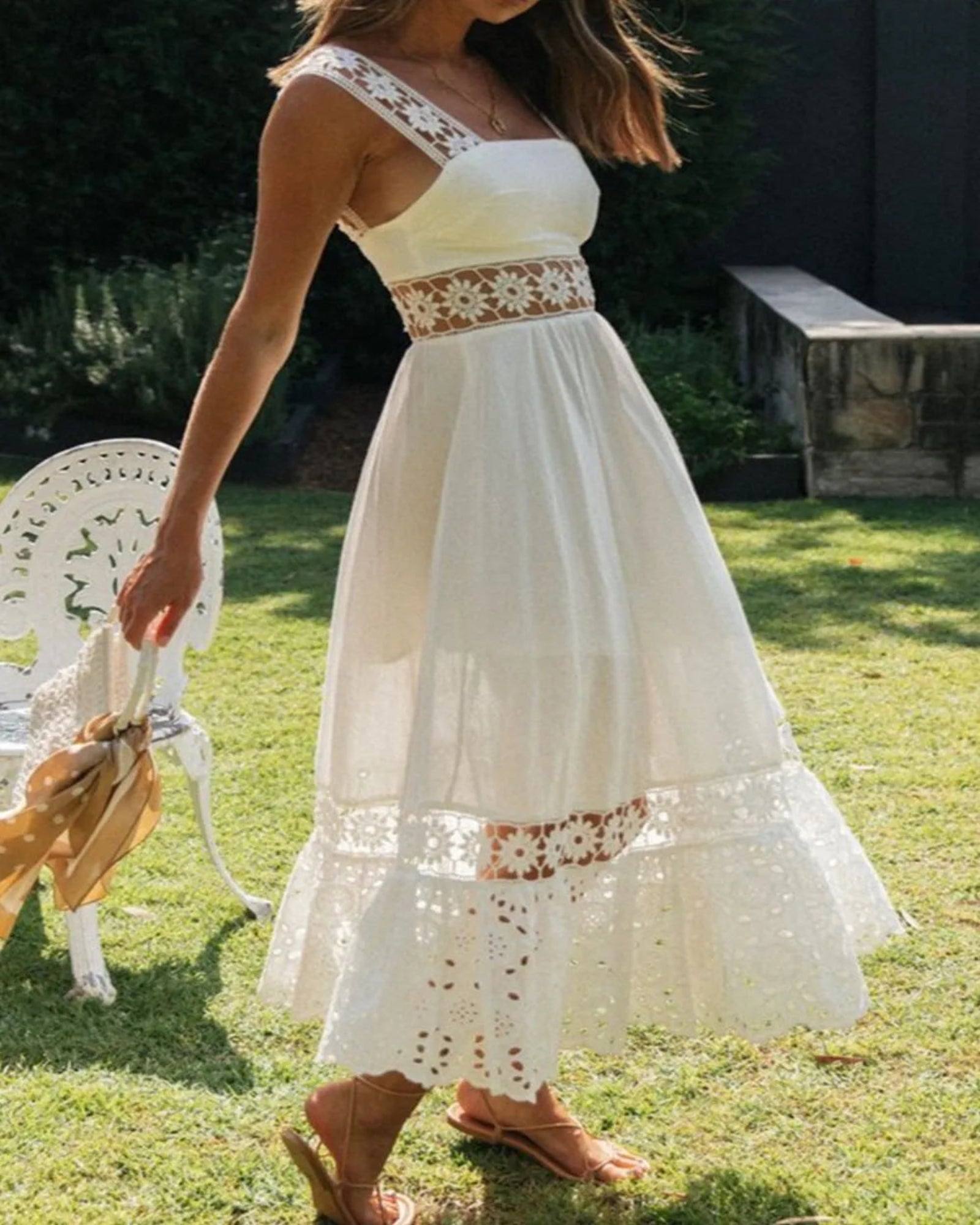 Cosima – Boho Lace Square Neck Midi Cami Dress - Dresse - Boho Style