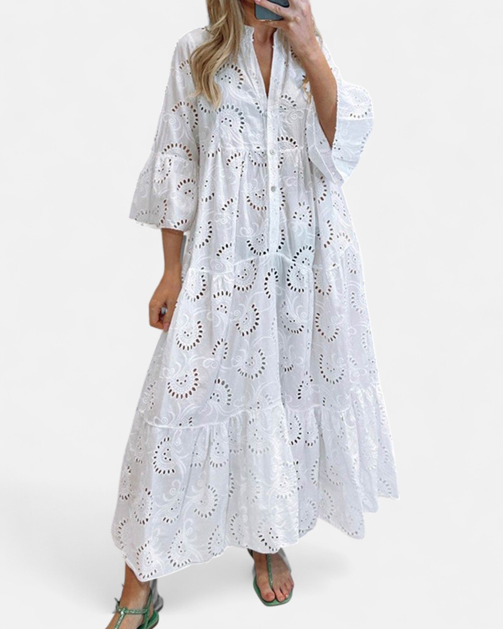 Cressida – Ethereal Eyelet Cotton Boho Maxi Dress - Dresses - Boho Style
