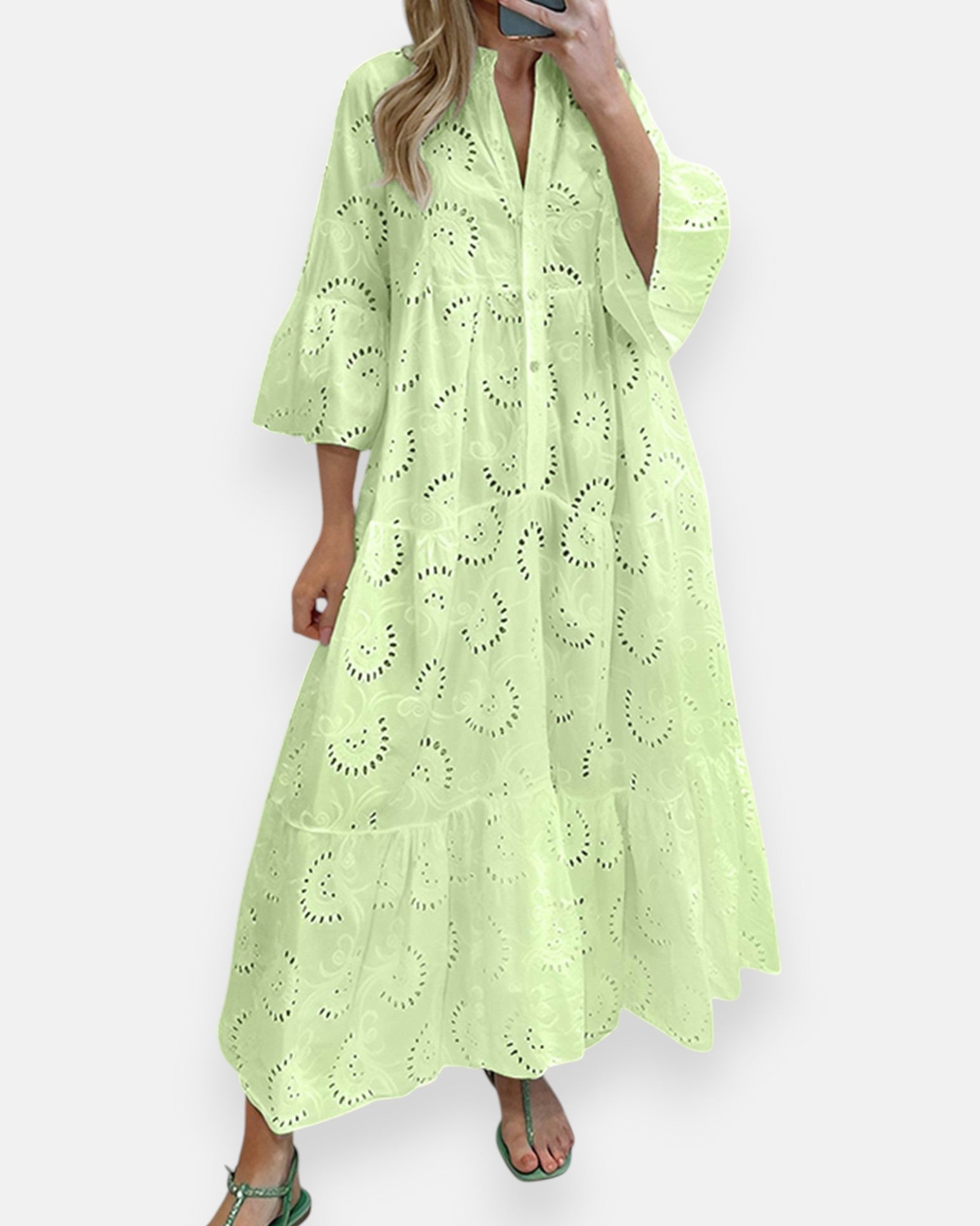 Cressida – Ethereal Eyelet Cotton Boho Maxi Dress - Dresses - Boho Style