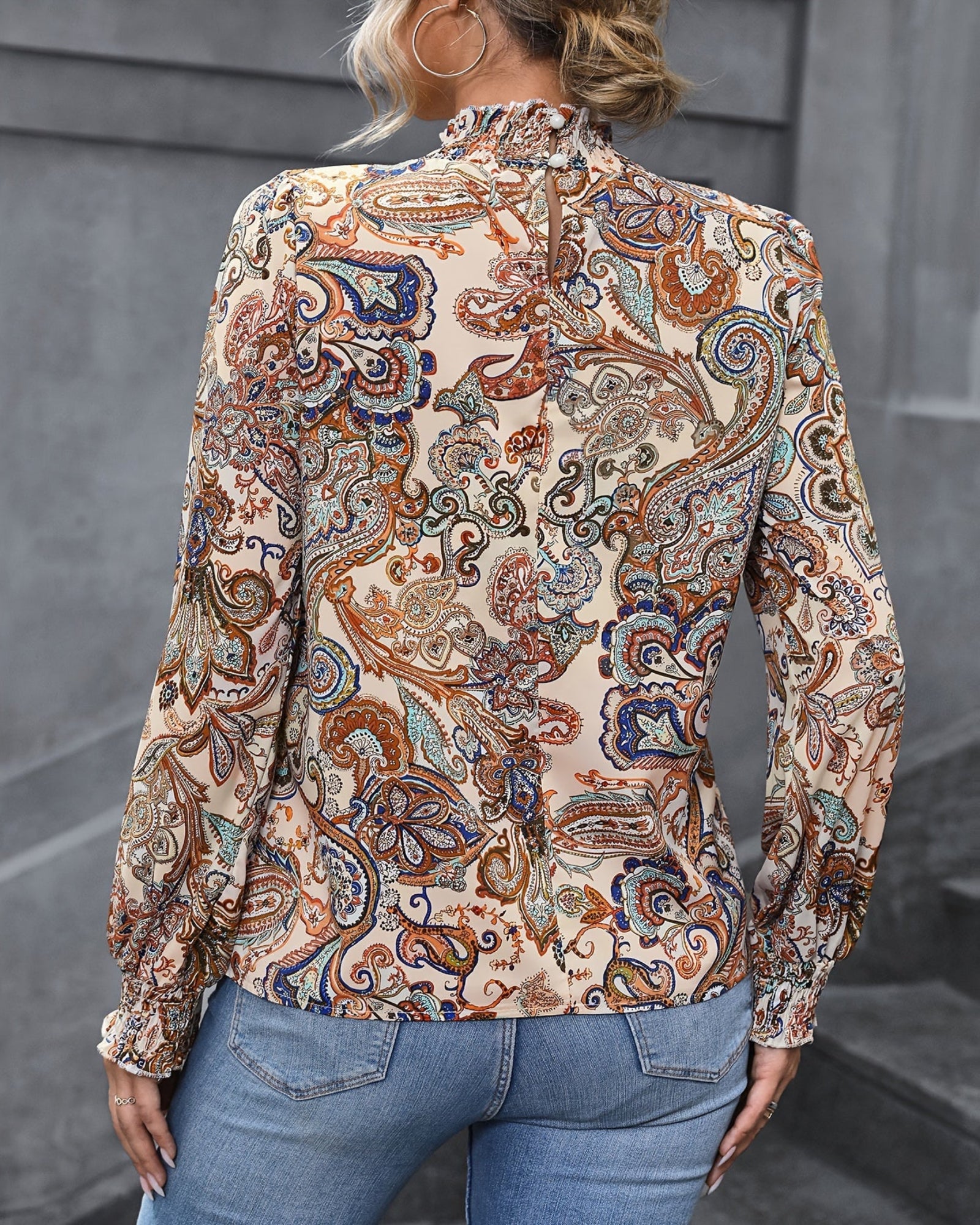 Amara – Chic Boho High Neck Long Sleeve Blouse