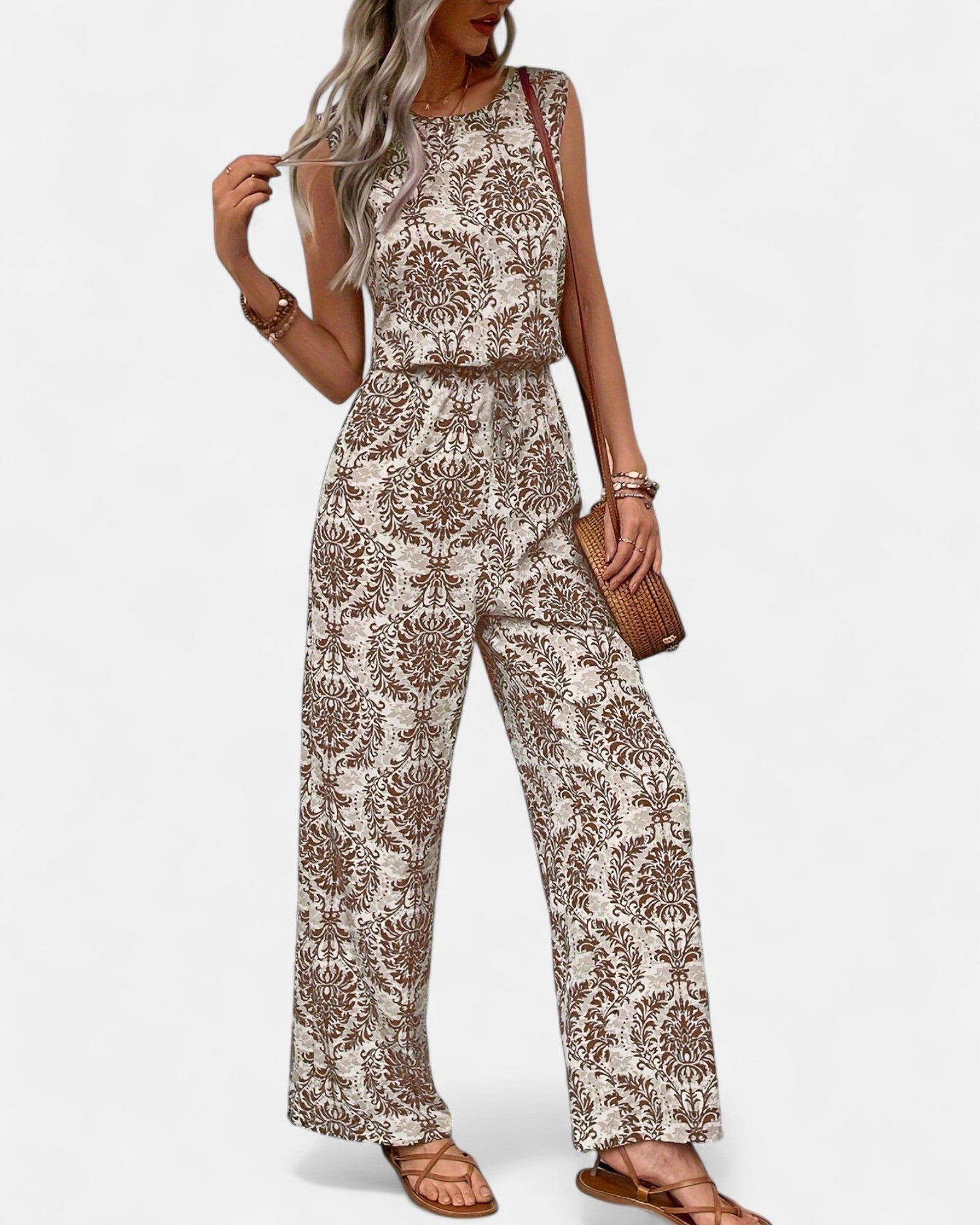Daisy – Chic Tribal Print Sleeveless Jumpsuit with Elastic Waist - Jumpsuit - Boho Style