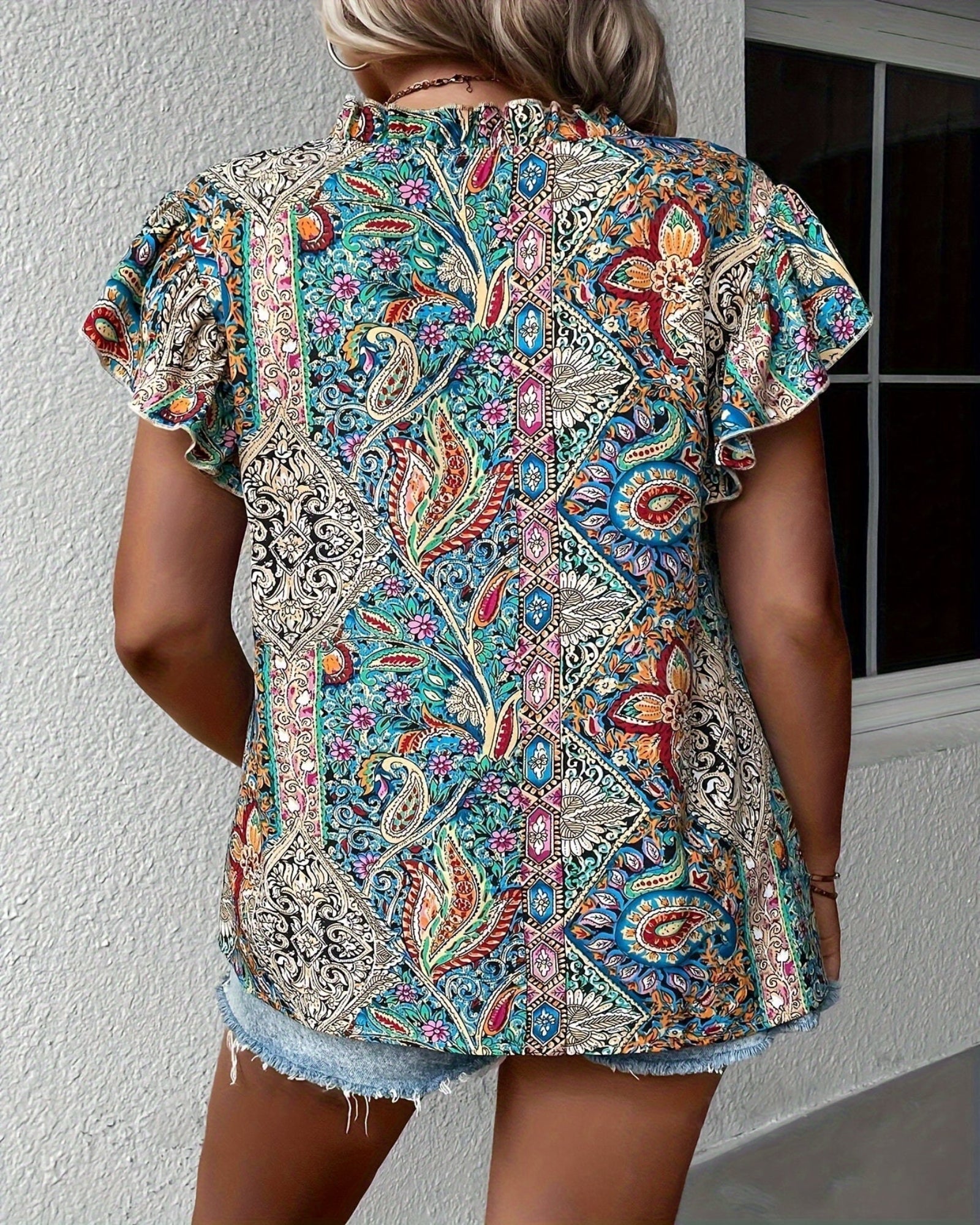 Delilah – Plus Size Boho Paisley Flutter Sleeve Blouse - Blouse - Boho Style