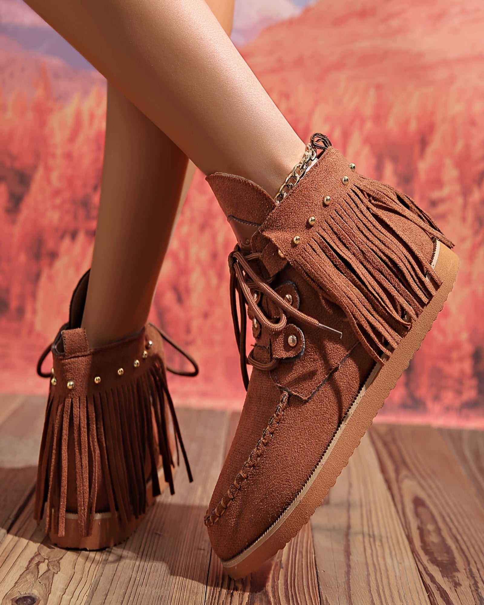 Eirlys – Boho Velvet Lace - Up Booties with Tassel Trim - Boots - Boho Style