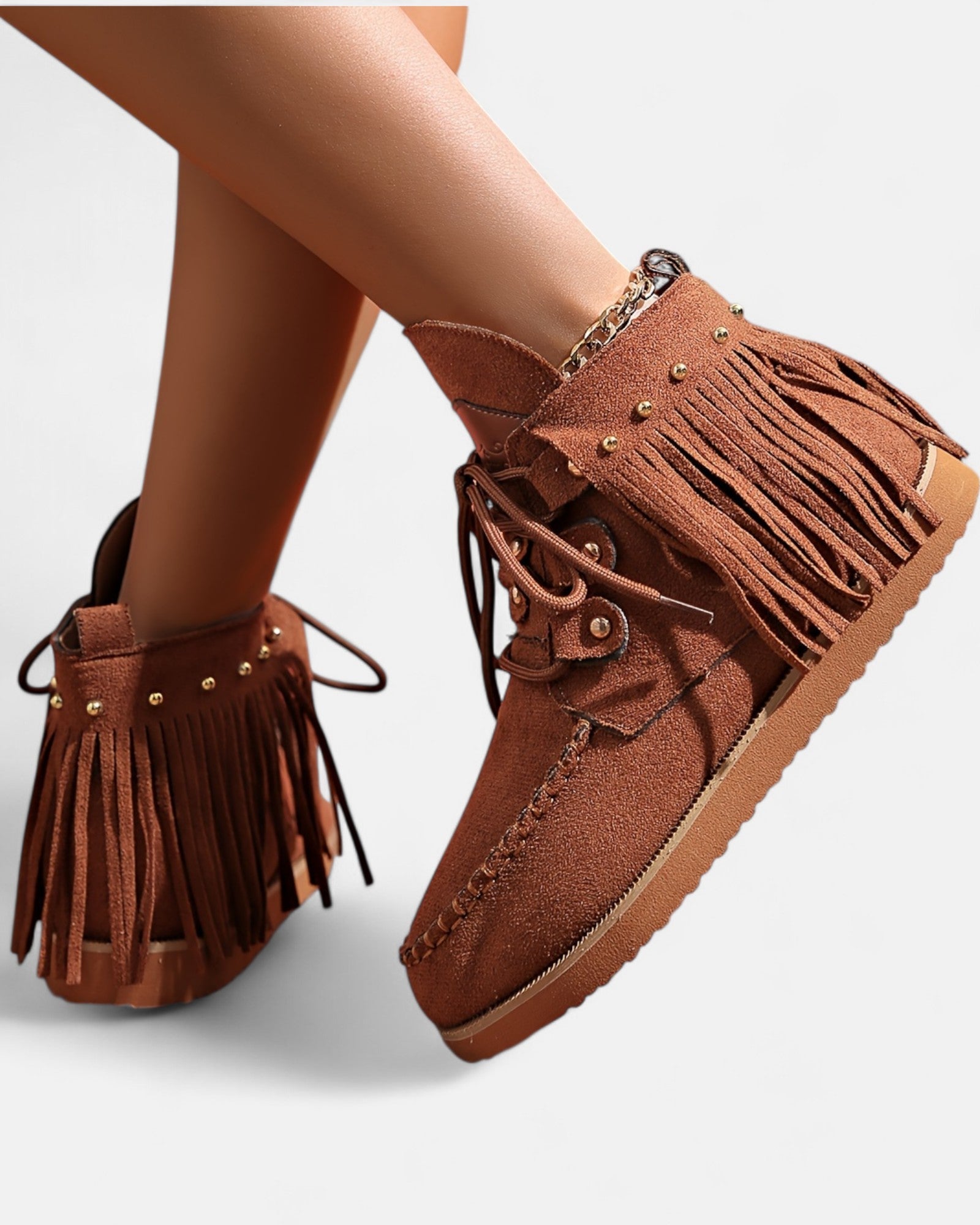 Eirlys – Boho Velvet Lace - Up Booties with Tassel Trim - Boots - Boho Style