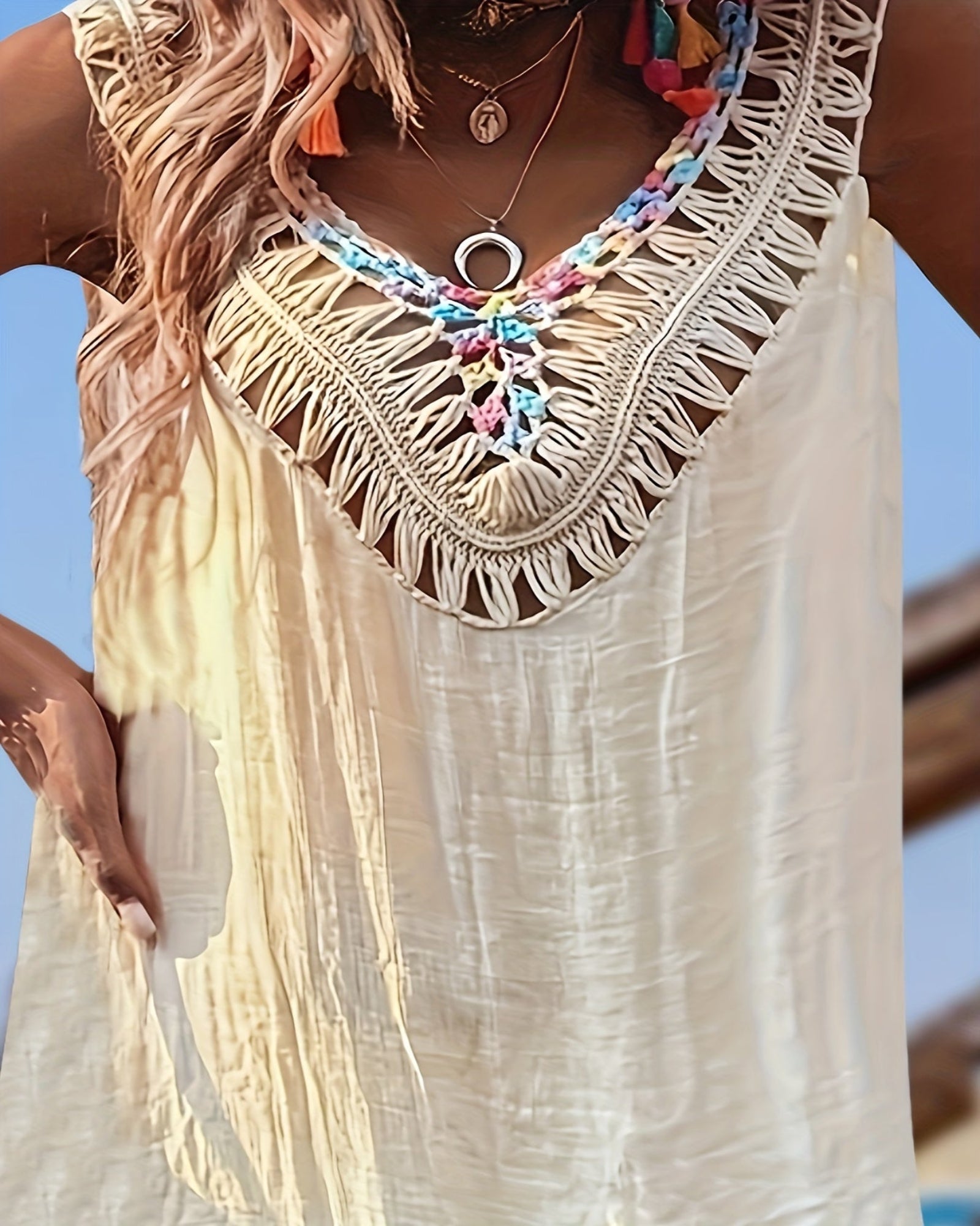 Elani – Colourful Crochet Backless Boho Cover - Up Dress - Cover Up - Boho Style