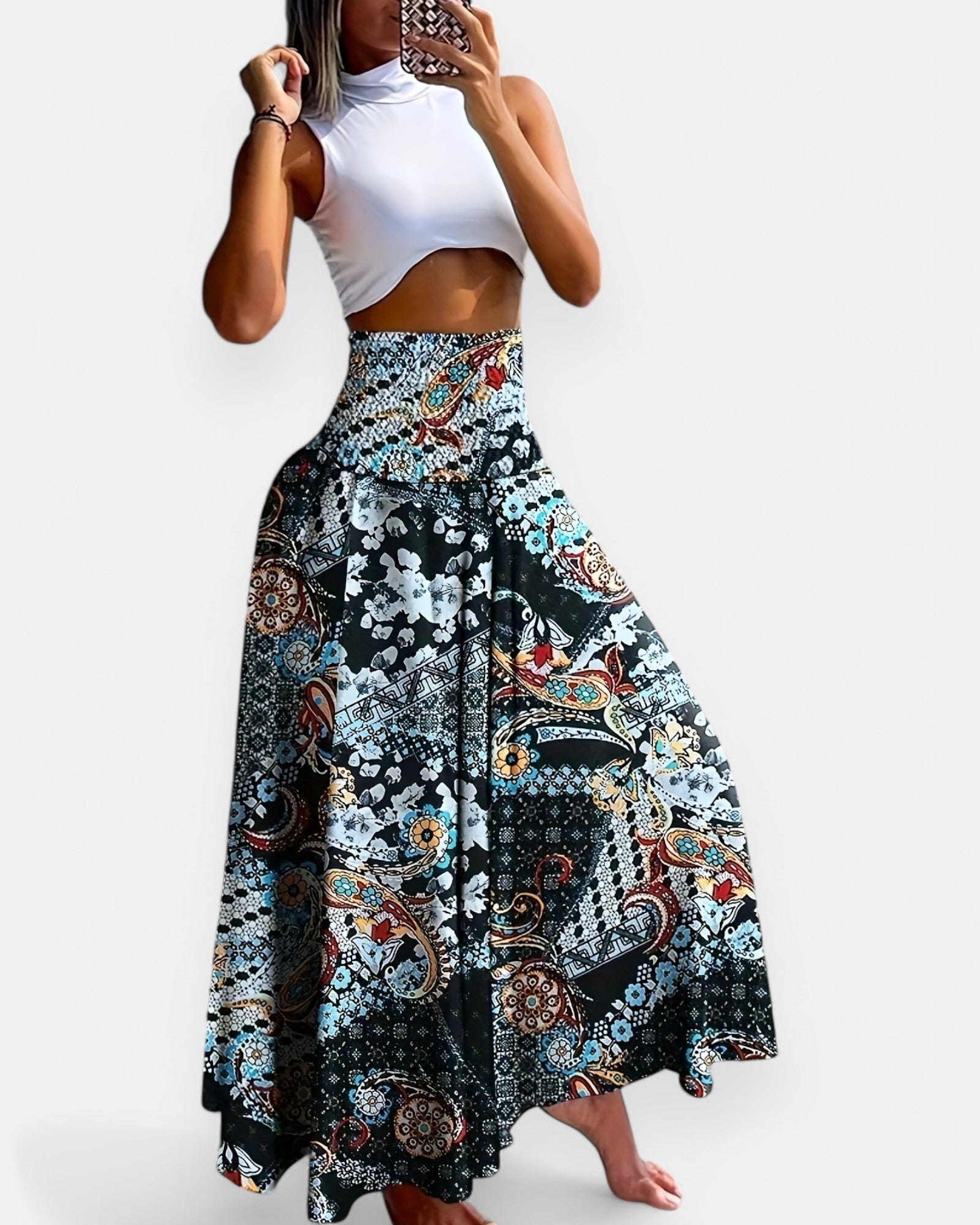 Ella – Boho Floral Wide Leg Trousers - Skirt - Boho Style