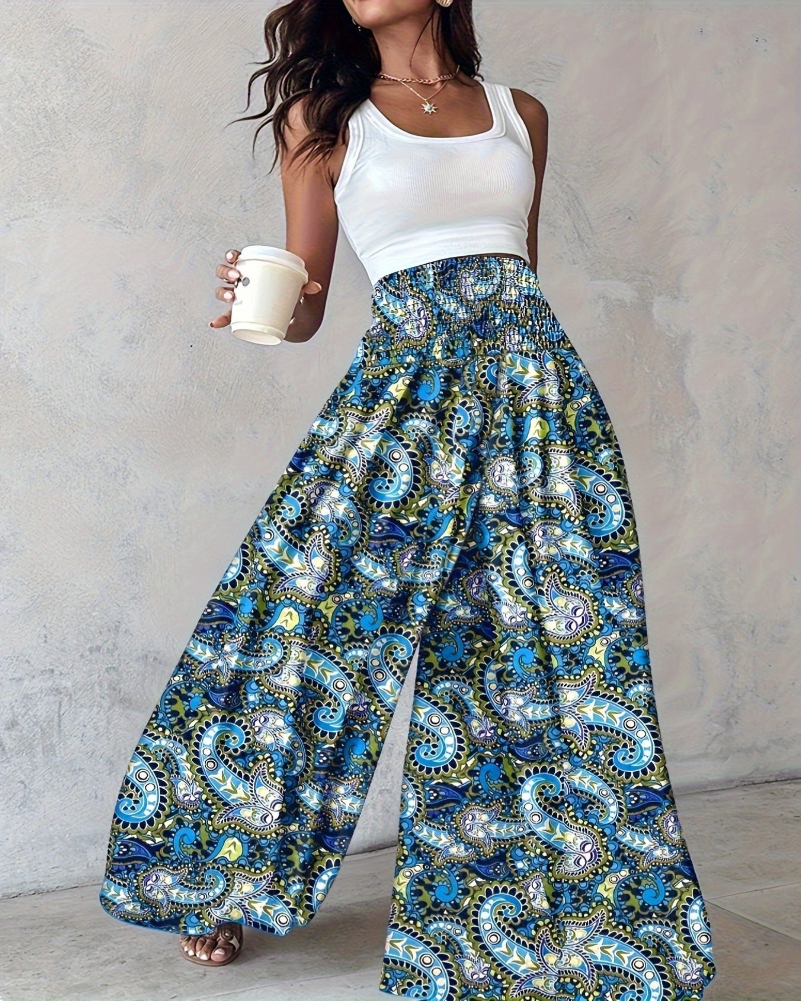Ella – Boho Floral Wide Leg Trousers - Skirt - Boho Style