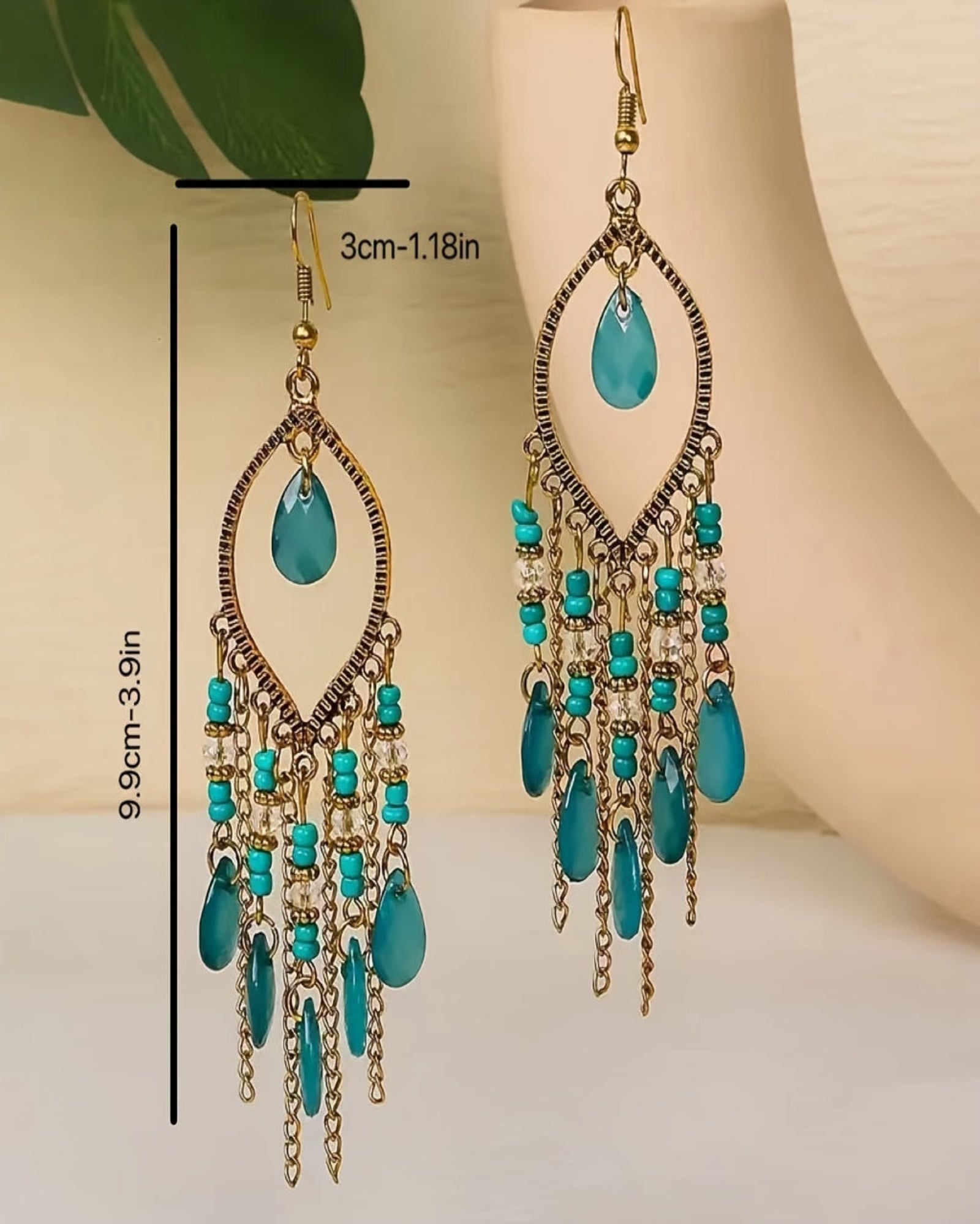 Ella – Boho Hollow Leaf Rhinestone Tassel Earrings - Earrings - Boho Style