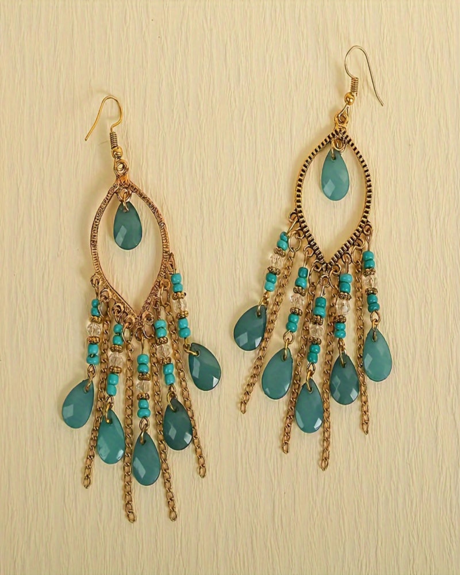 Ella – Boho Hollow Leaf Rhinestone Tassel Earrings - Earrings - Boho Style