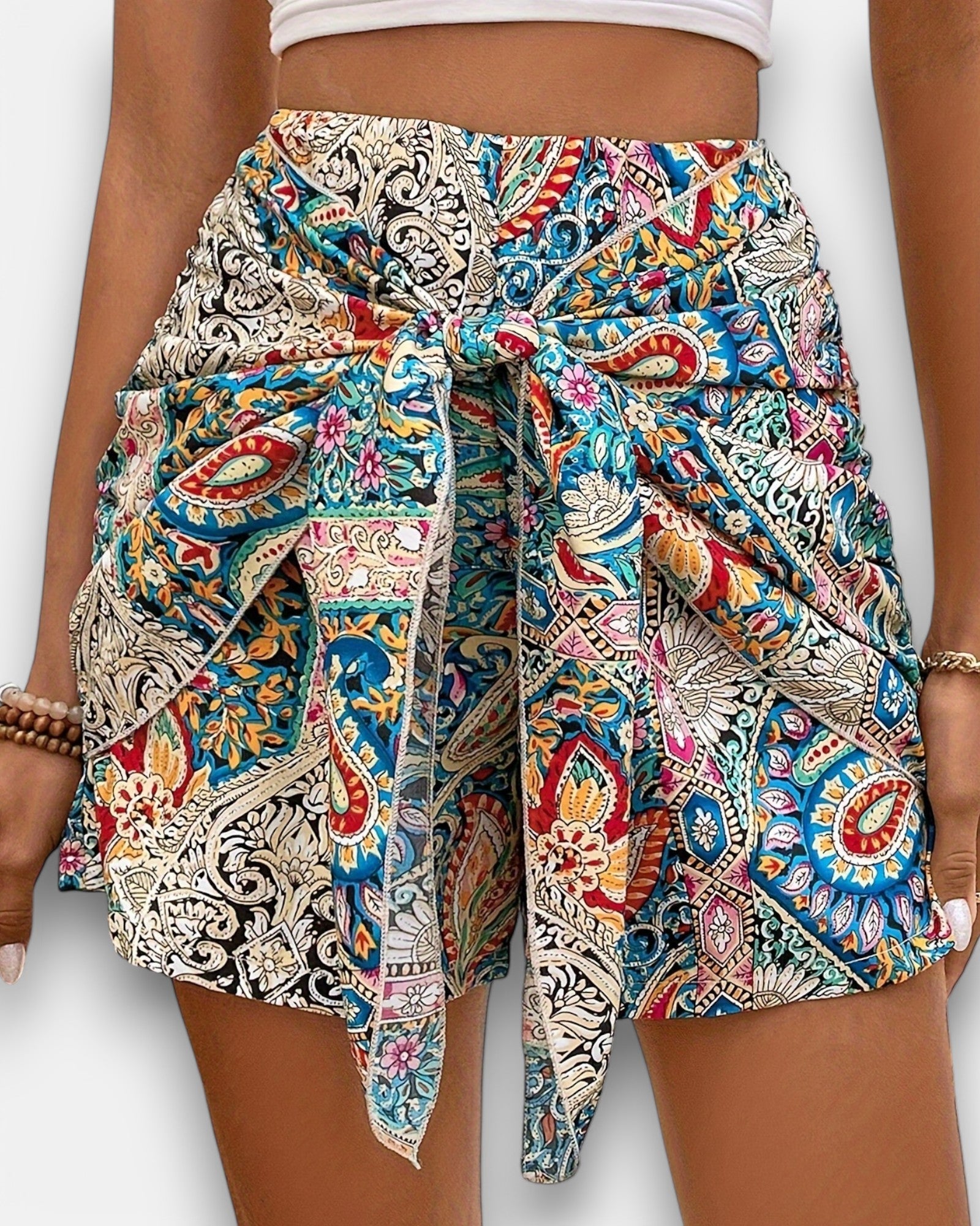 Ella – Boho Paisley High Waist Shorts with Knot Front - Short - Boho Style