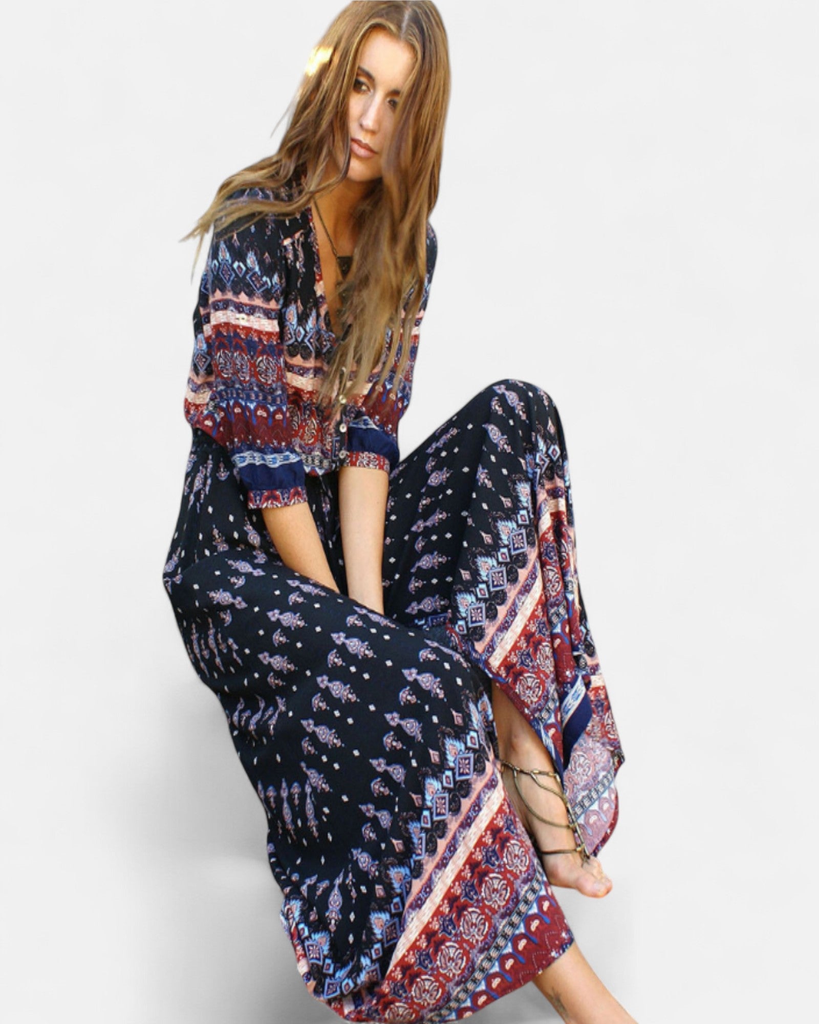 Ella – Flowy Bohemian Cotton Maxi Dress - Dress - Boho Style