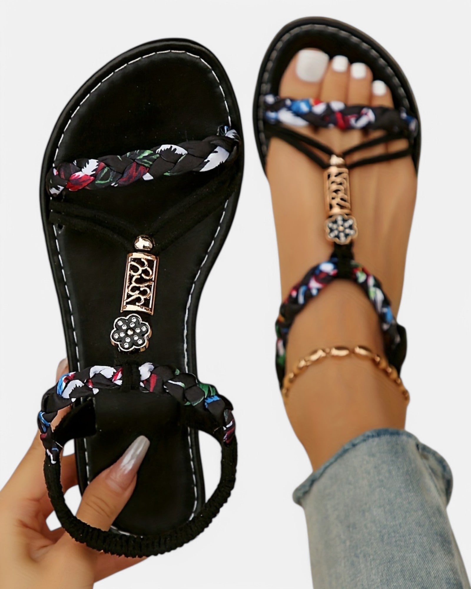 Ellie – Boho Braided Sandals with Elastic Straps - Sandals - Boho Style