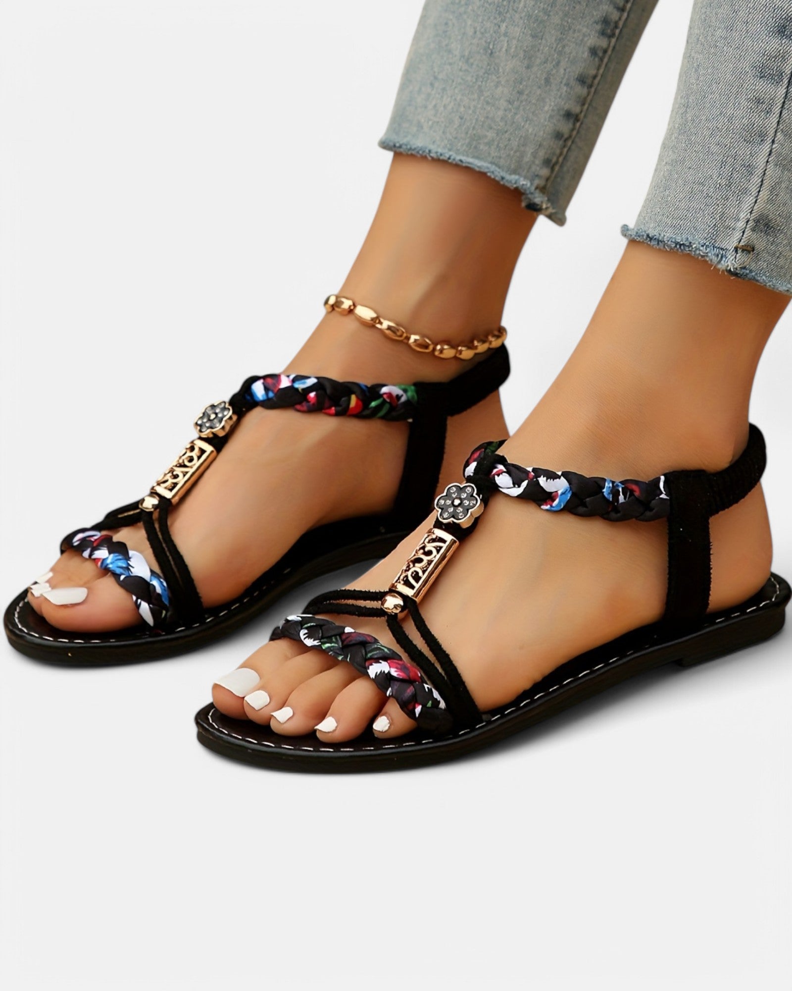 Ellie – Boho Braided Sandals with Elastic Straps - Sandals - Boho Style