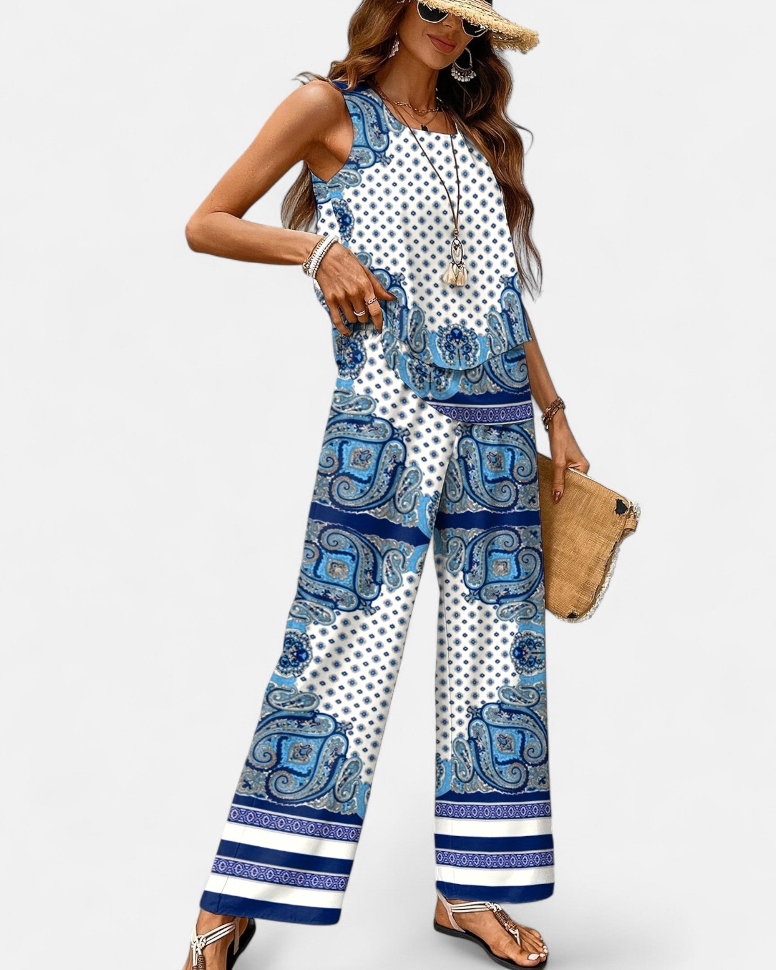 Elysia – Relaxed Boho Beach Print Two - Piece Set - Outfit Sets - Boho Style